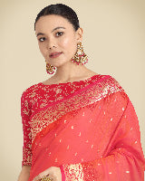 Coral Banarasi Soft Silk Butti & Zari Weave Tradition Saree