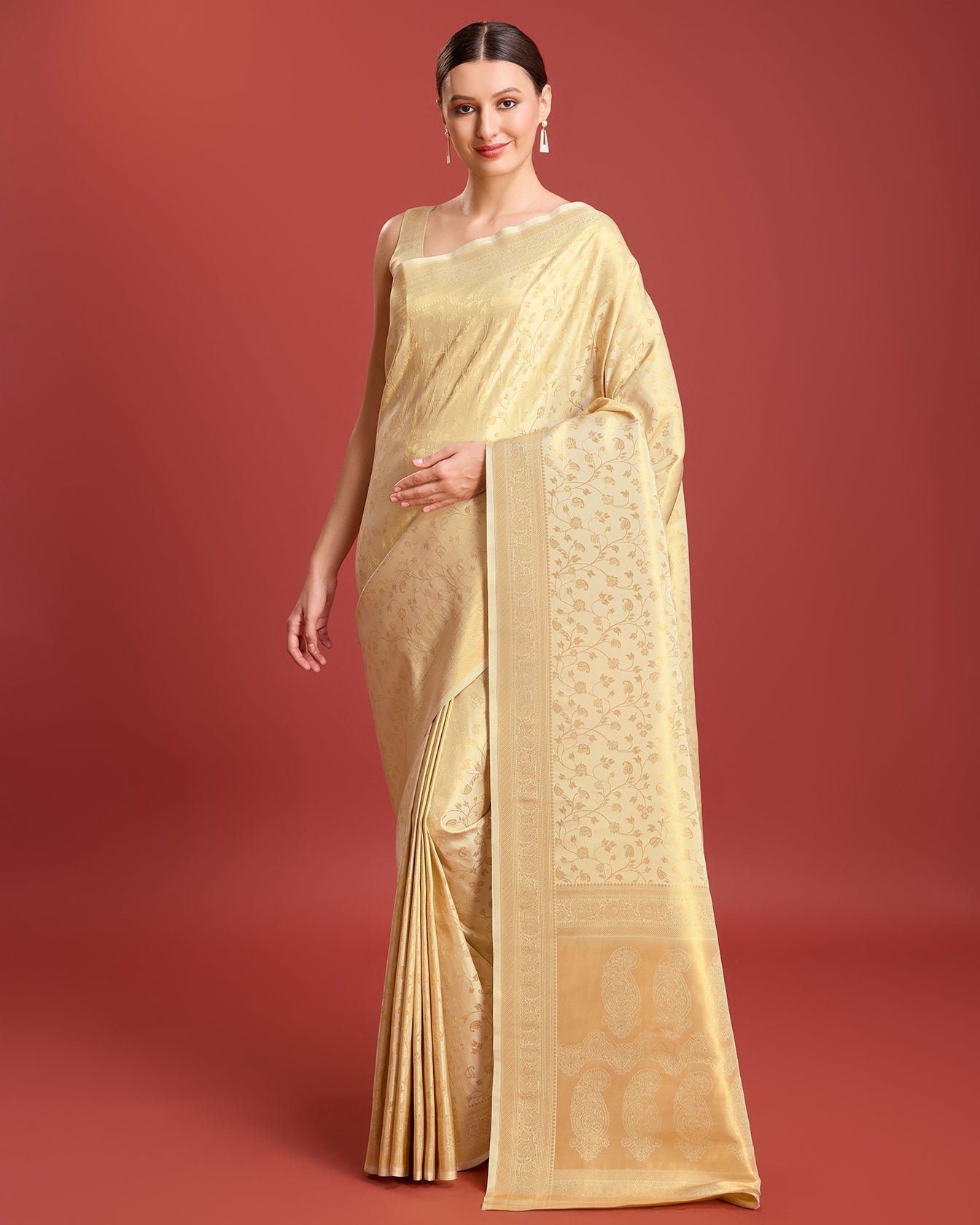 Beige Kanjivaram Silk Zari Woven Traditional Saree - Monjolika Fashion