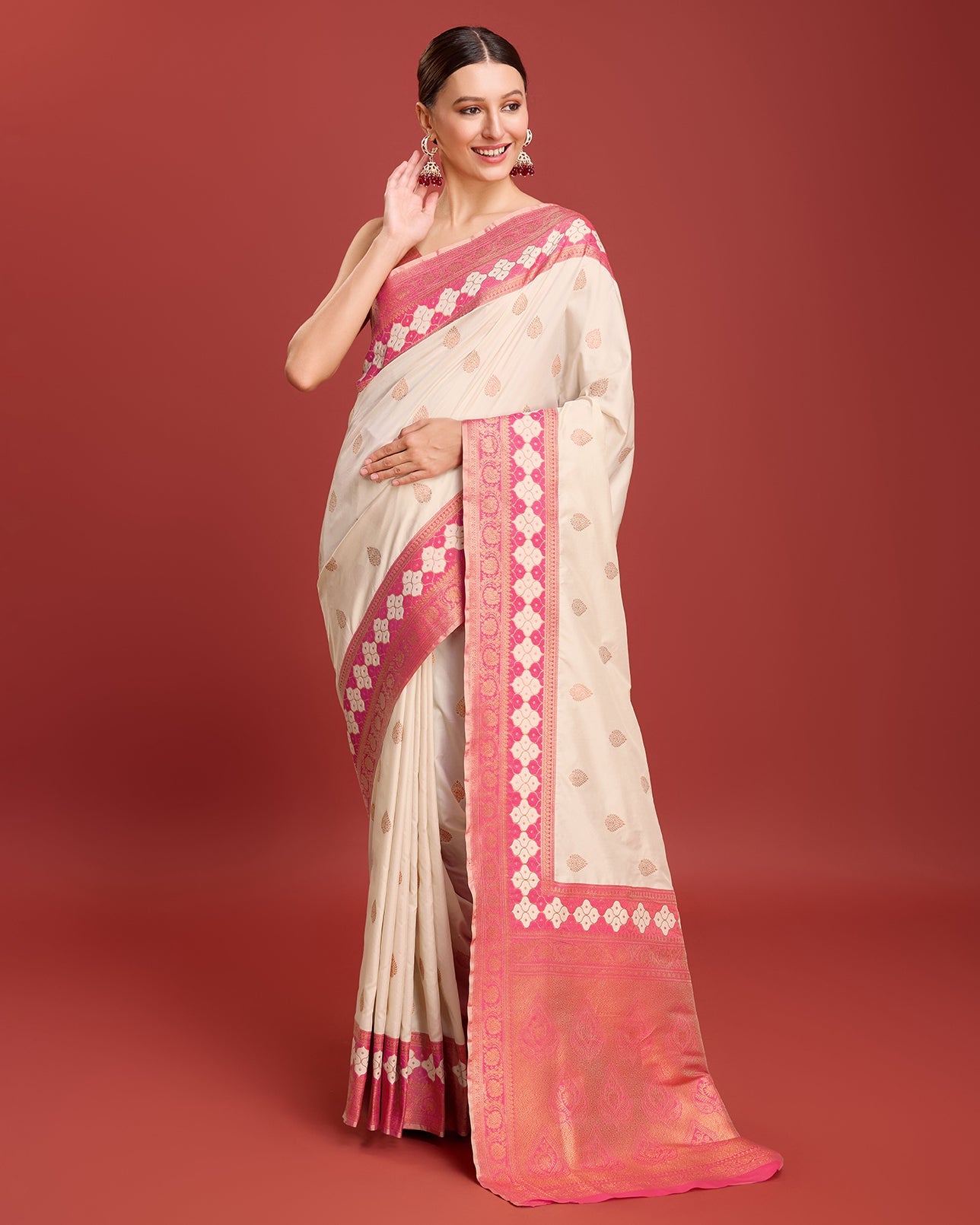 Rani Pink Banarasi silk Brocade Woven Saree - Monjolika Fashion
