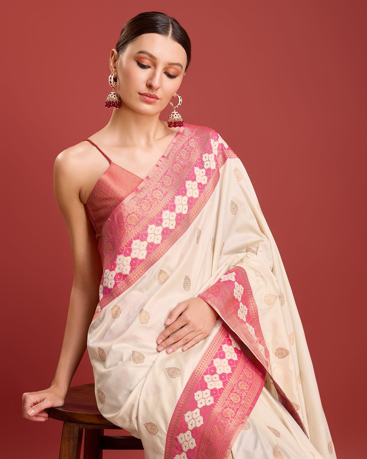 Rani Pink Banarasi silk Brocade Woven Saree - Monjolika Fashion