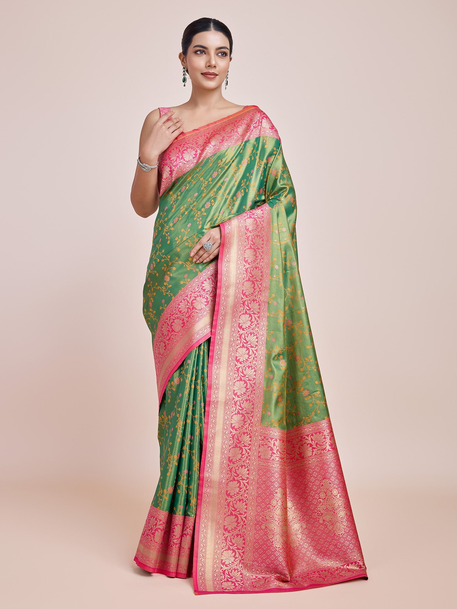 Green Banarasi Tissue Silk Woven Stunning Saree