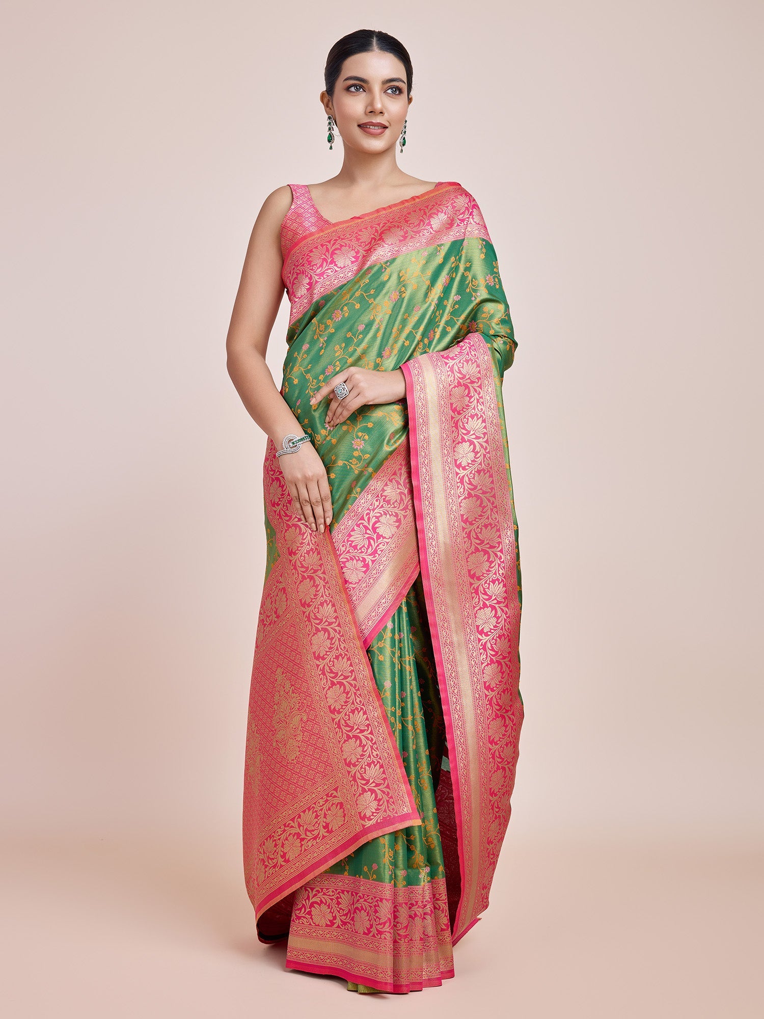 Green Banarasi Tissue Silk Woven Stunning Saree