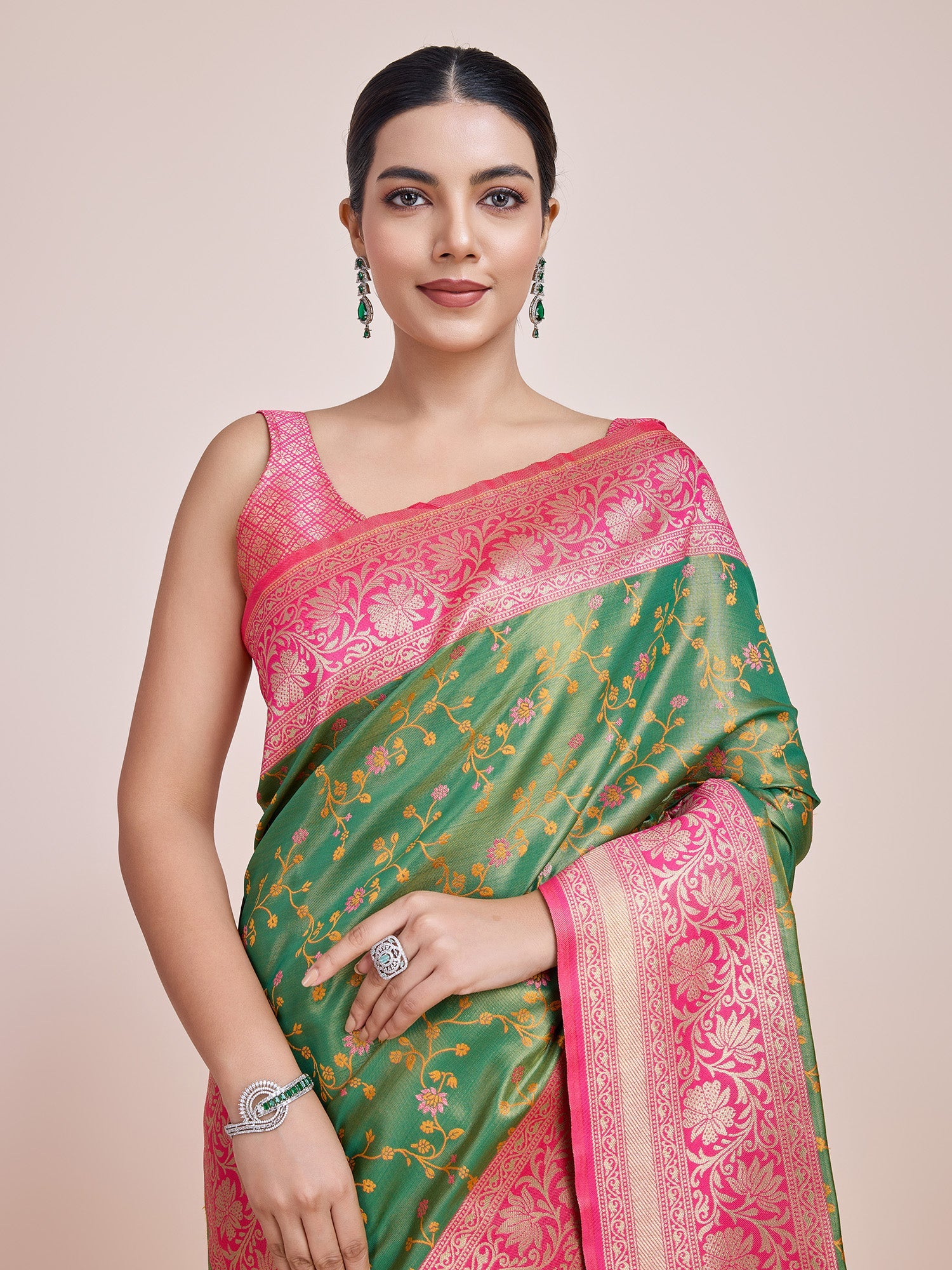 Green Banarasi Tissue Silk Woven Stunning Saree