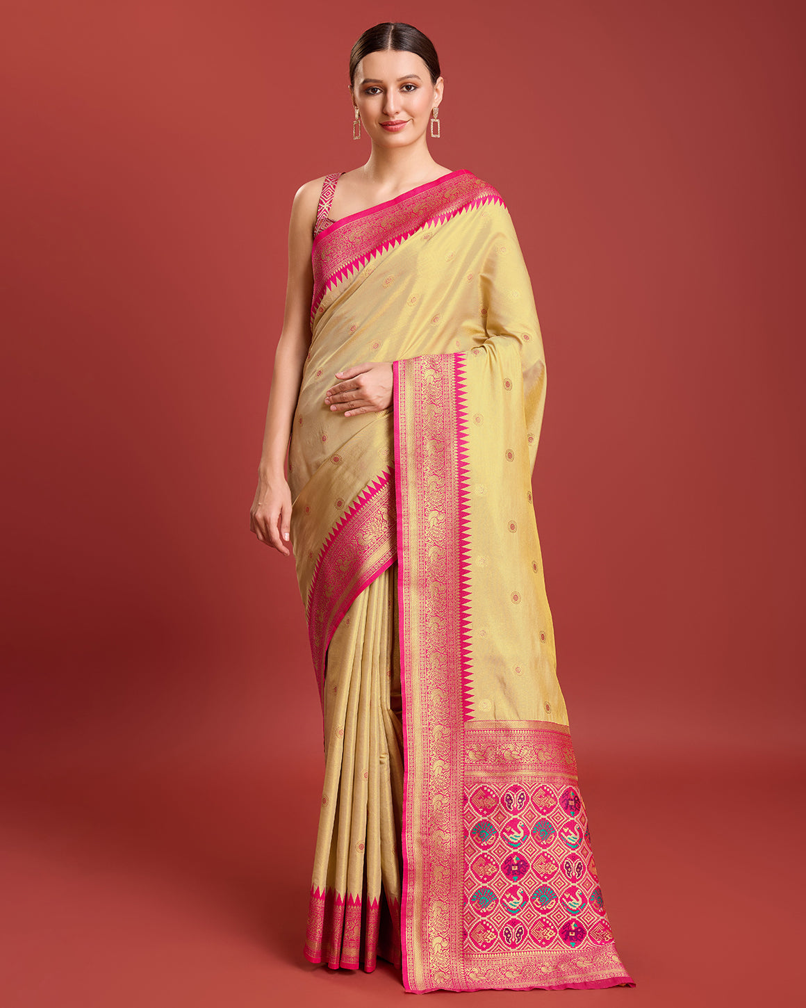 Parrot green Kanjivaram Silk Patola Printed Designer Saree - Monjolika Fashion