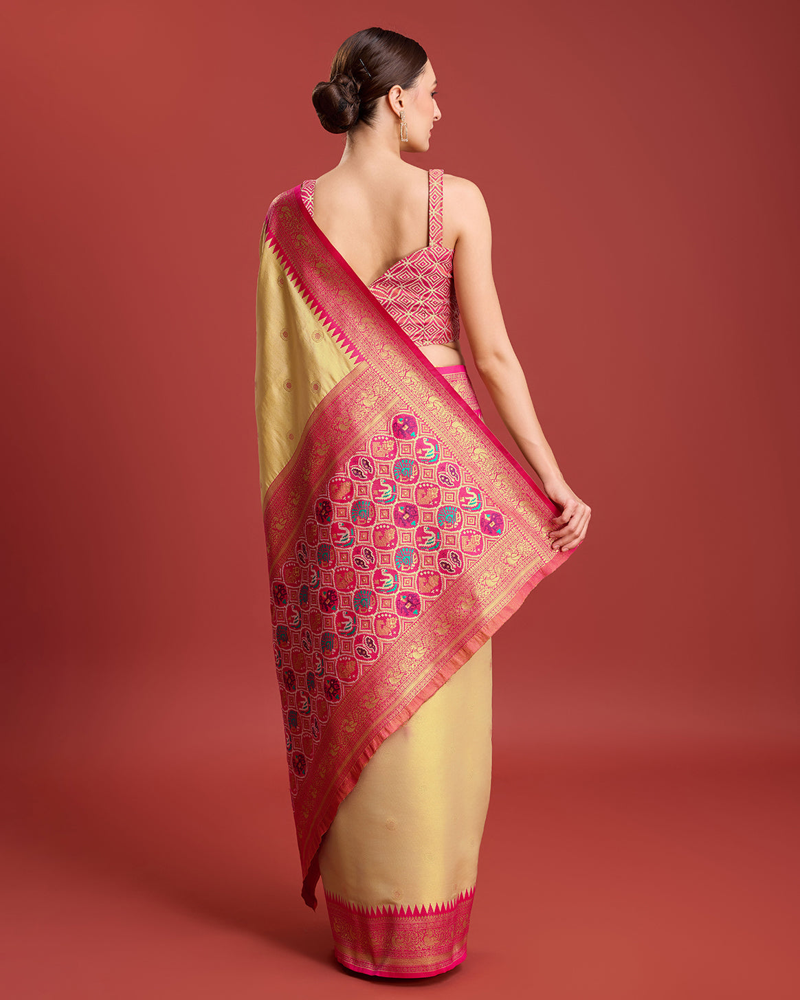 Parrot green Kanjivaram Silk Patola Printed Designer Saree - Monjolika Fashion