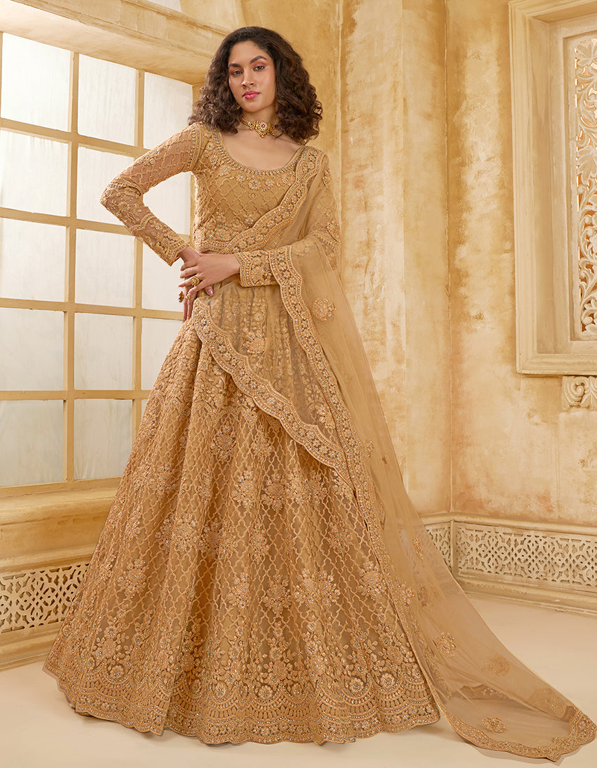 Chiku Net Thread Embroidery Sangeet Designer Lehenga Choli