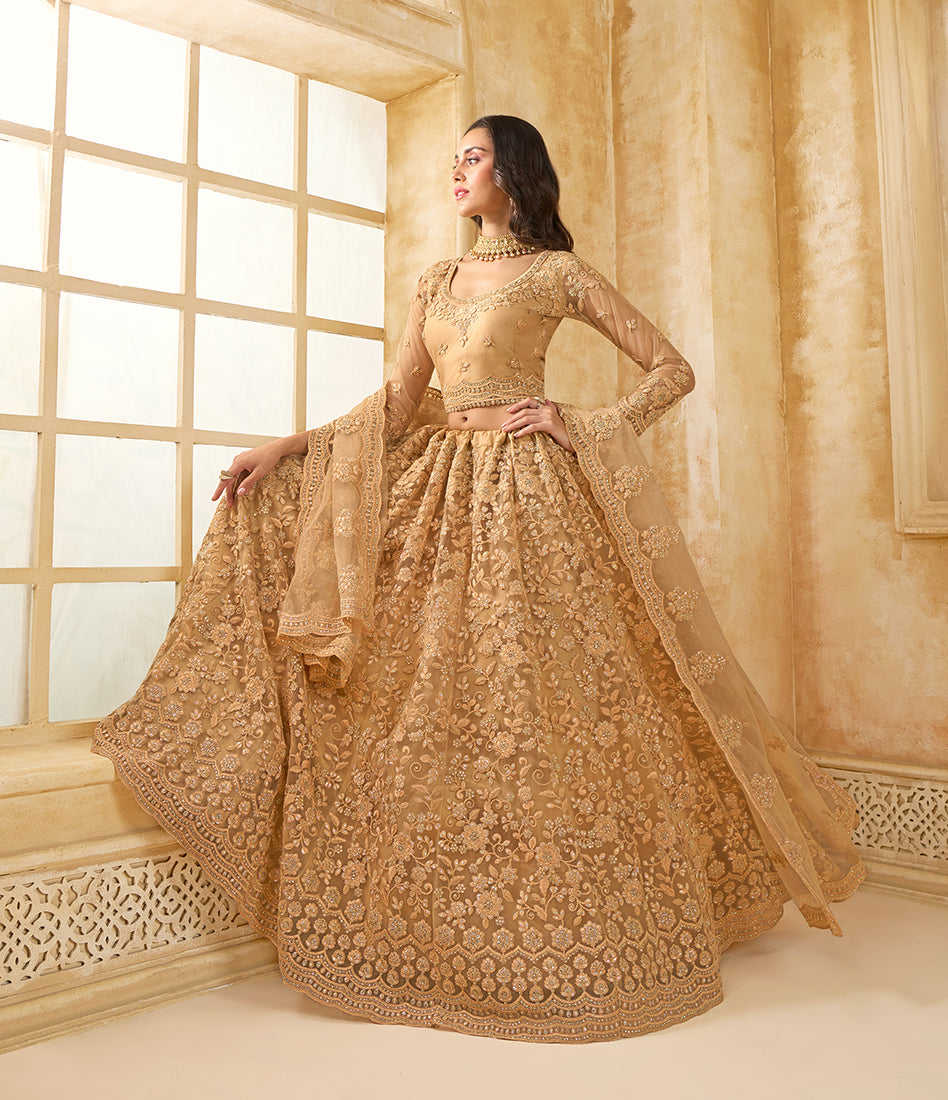 Chiku Net Thread Embroidery Stone Work Lehenga Choli
