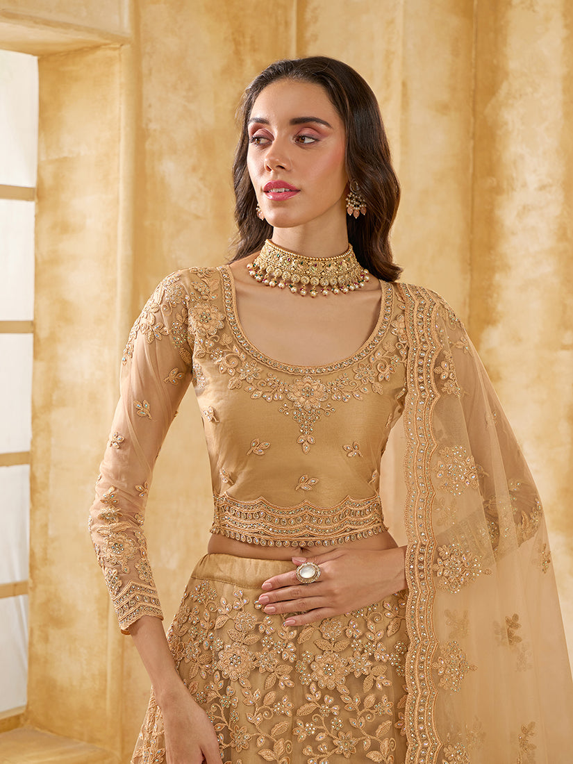 Chiku Net Thread Embroidery Stone Work Lehenga Choli