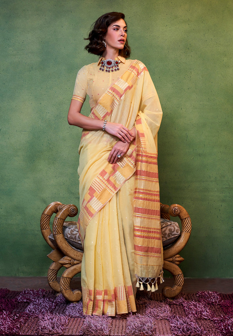 Light Yellow Weaving Silk Light weight Casual Saree