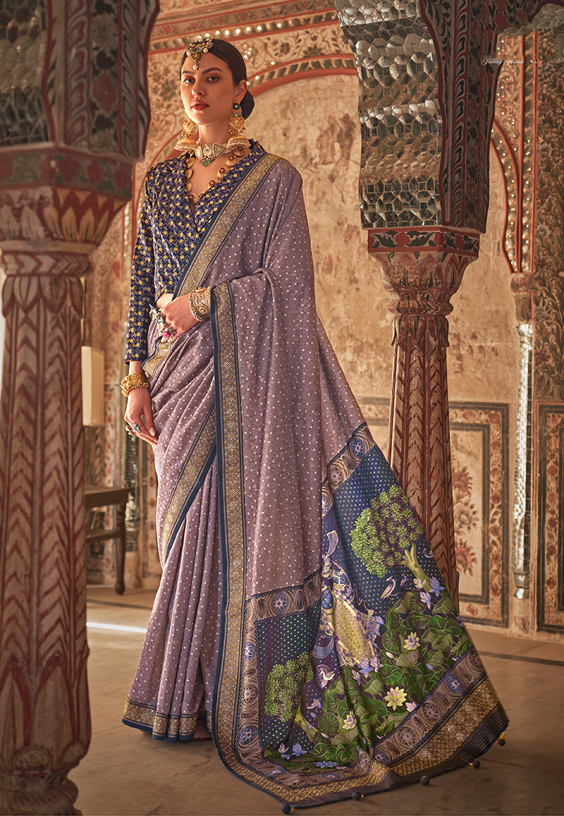 Mauve Viscose Silk Printed Traditional Saree