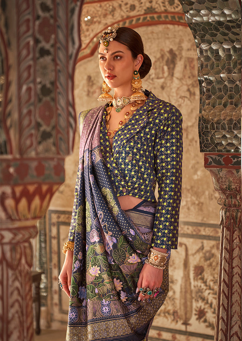 Mauve Viscose Silk Printed Traditional Saree
