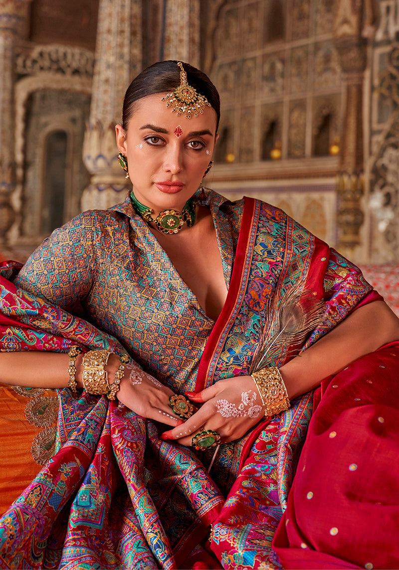 Crimson Red Silk Printed Saree