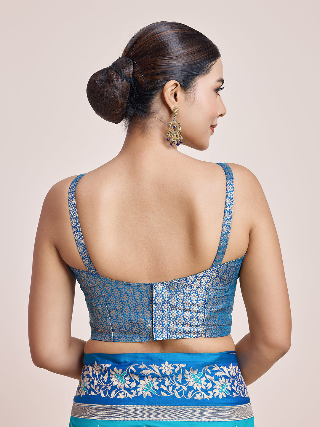 Cyan Banarasi Satin Silk Woven Classic Saree - Monjolika Fashion