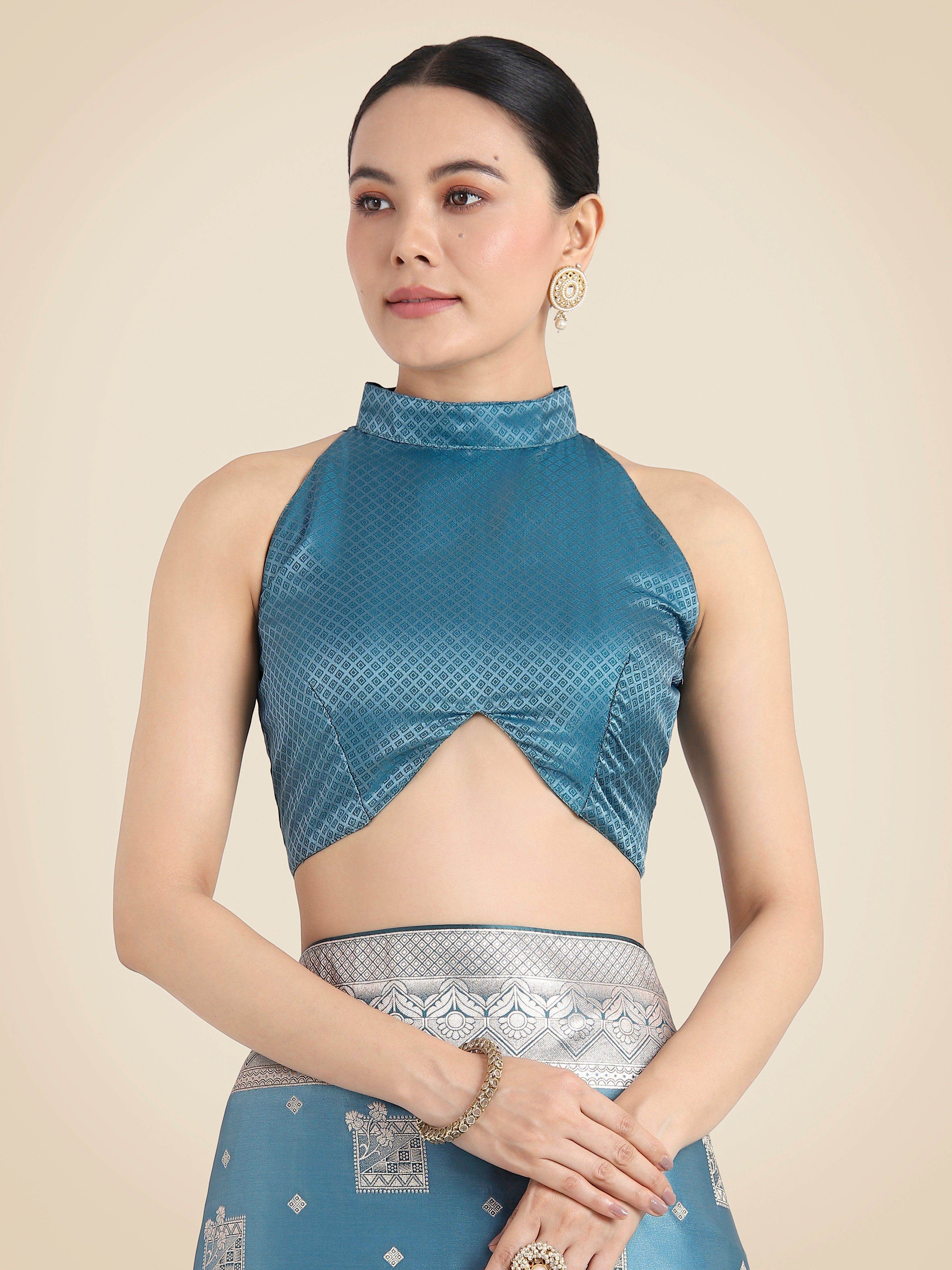 Cyan blue Banarasi Satin Silk Zari Weaving Festival Wear Saree