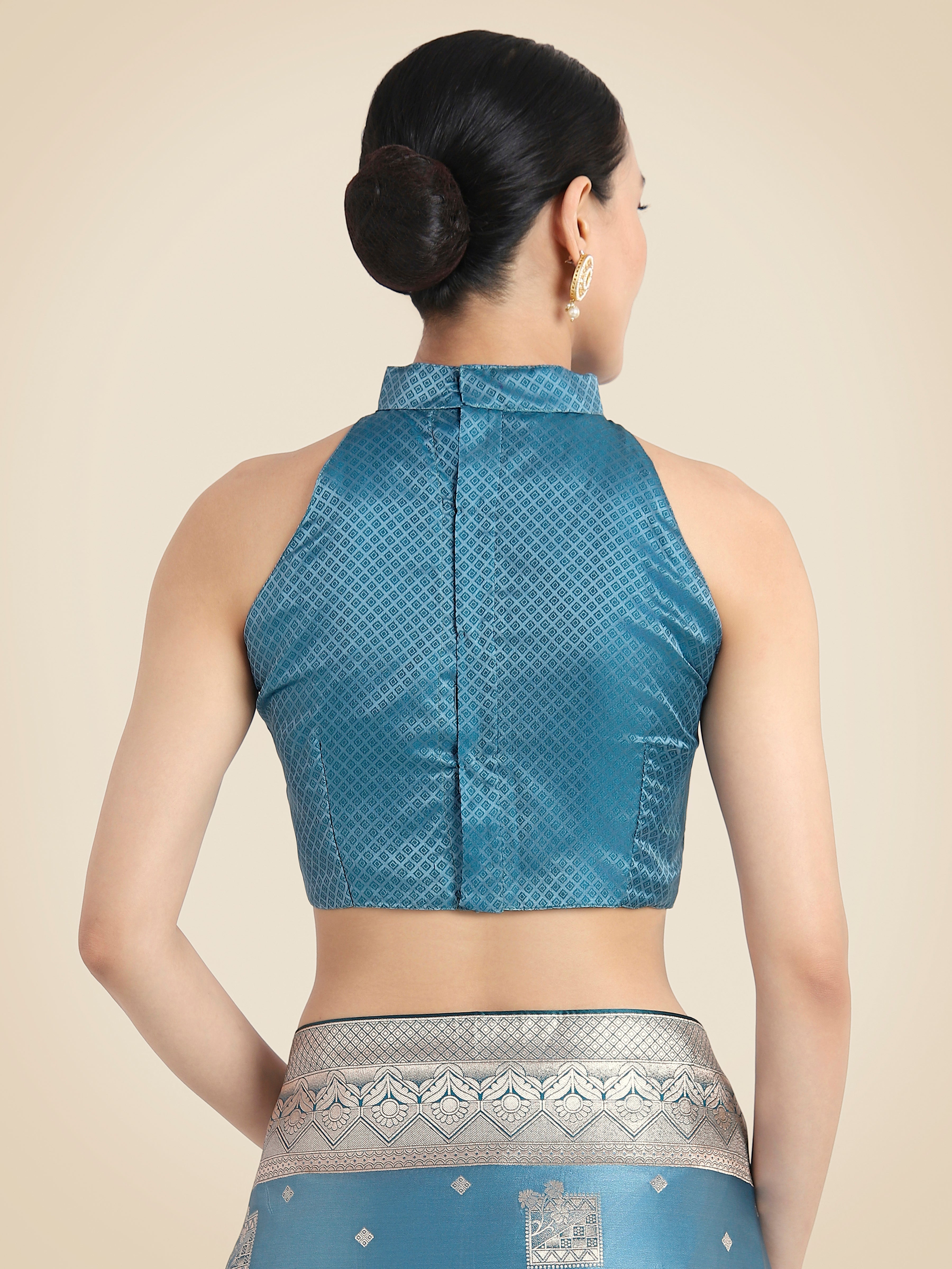 Cyan blue Banarasi Satin Silk Zari Weaving Festival Wear Saree
