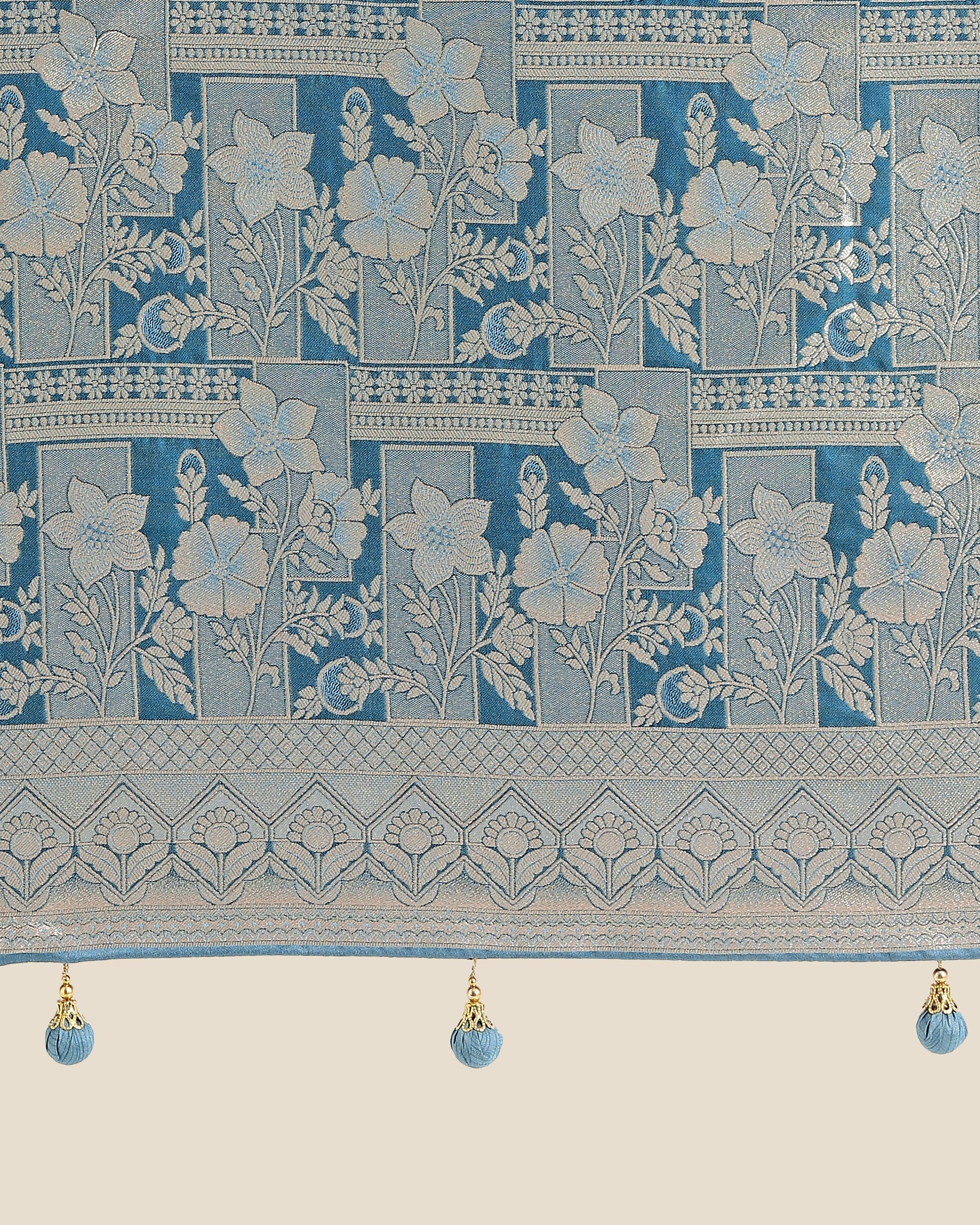 Cyan blue Banarasi Satin Silk Zari Weaving Festival Wear Saree
