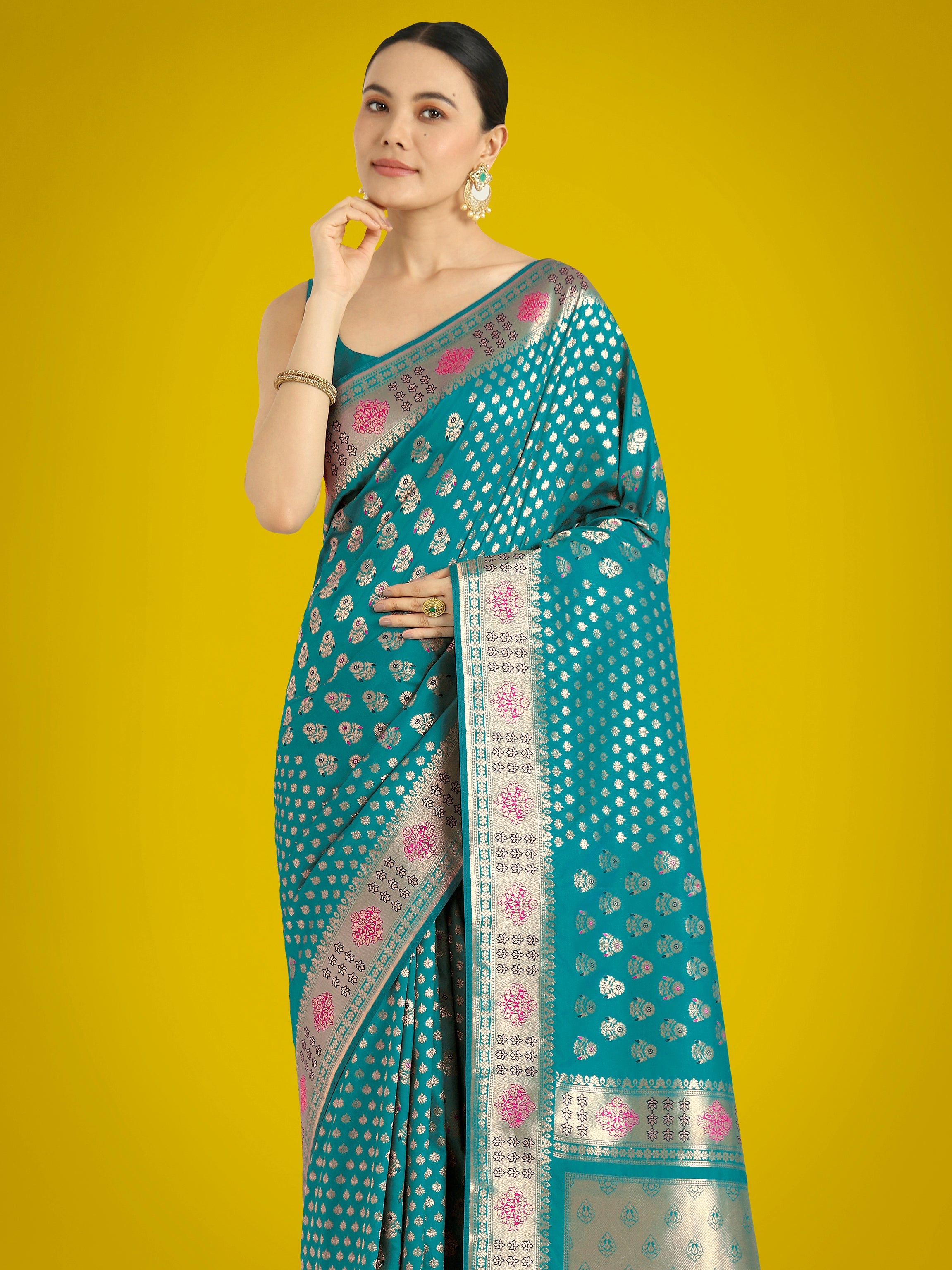 Cyan blue Colour Banarasi Silk Zari Weaving Classic Saree