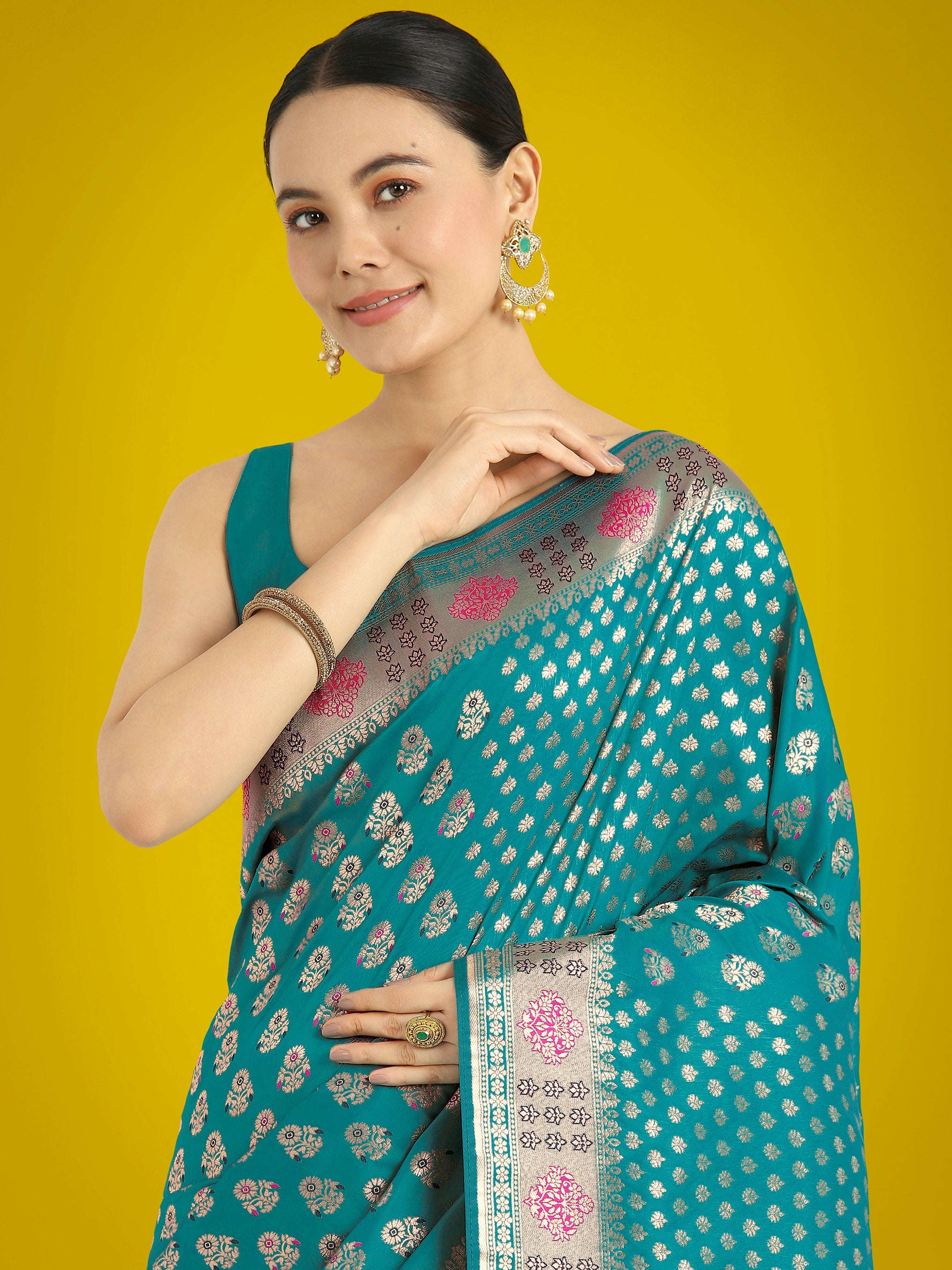Cyan blue Colour Banarasi Silk Zari Weaving Classic Saree