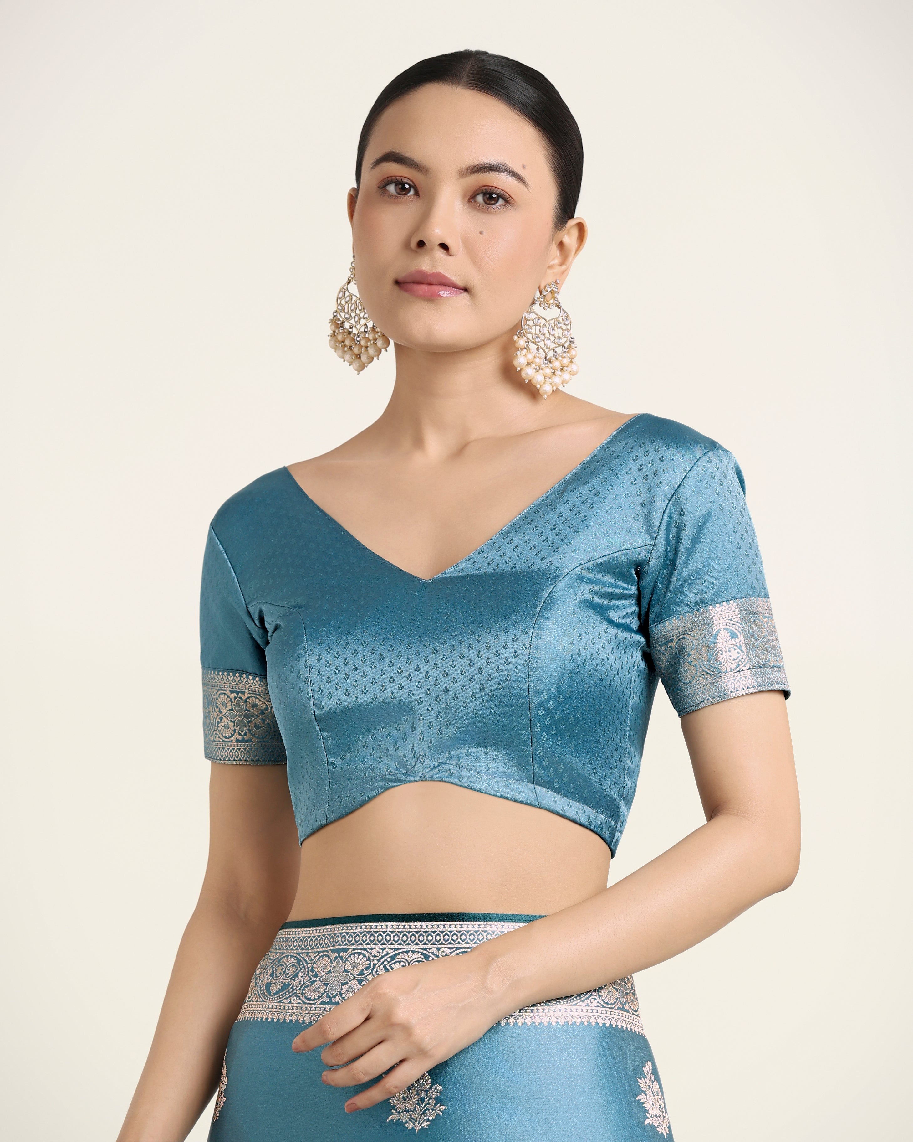 Cyan blue Zari Weaving Work Banarasi Satin Silk Traditional Saree