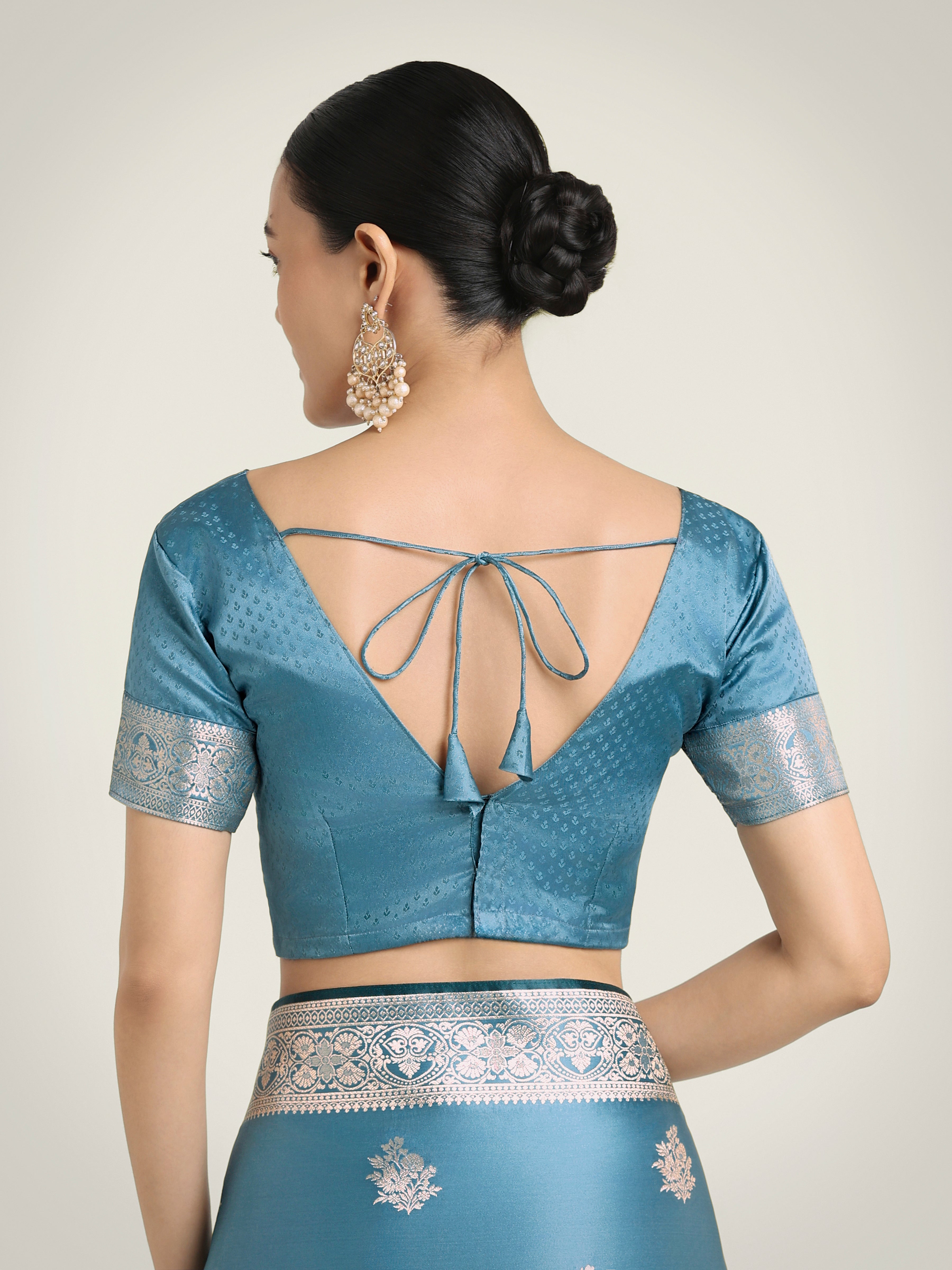 Cyan blue Zari Weaving Work Banarasi Satin Silk Traditional Saree