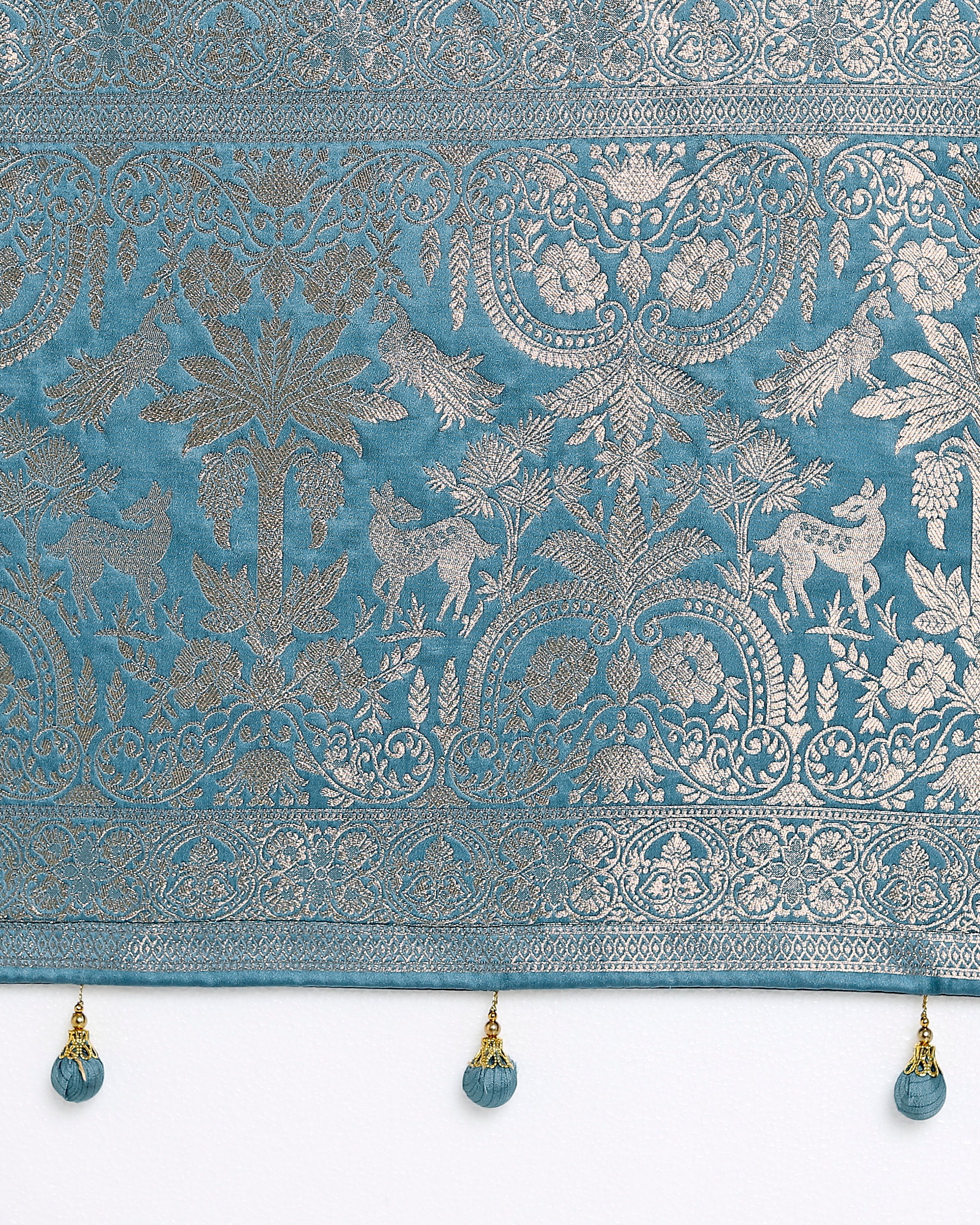 Cyan blue Zari Weaving Work Banarasi Satin Silk Traditional Saree