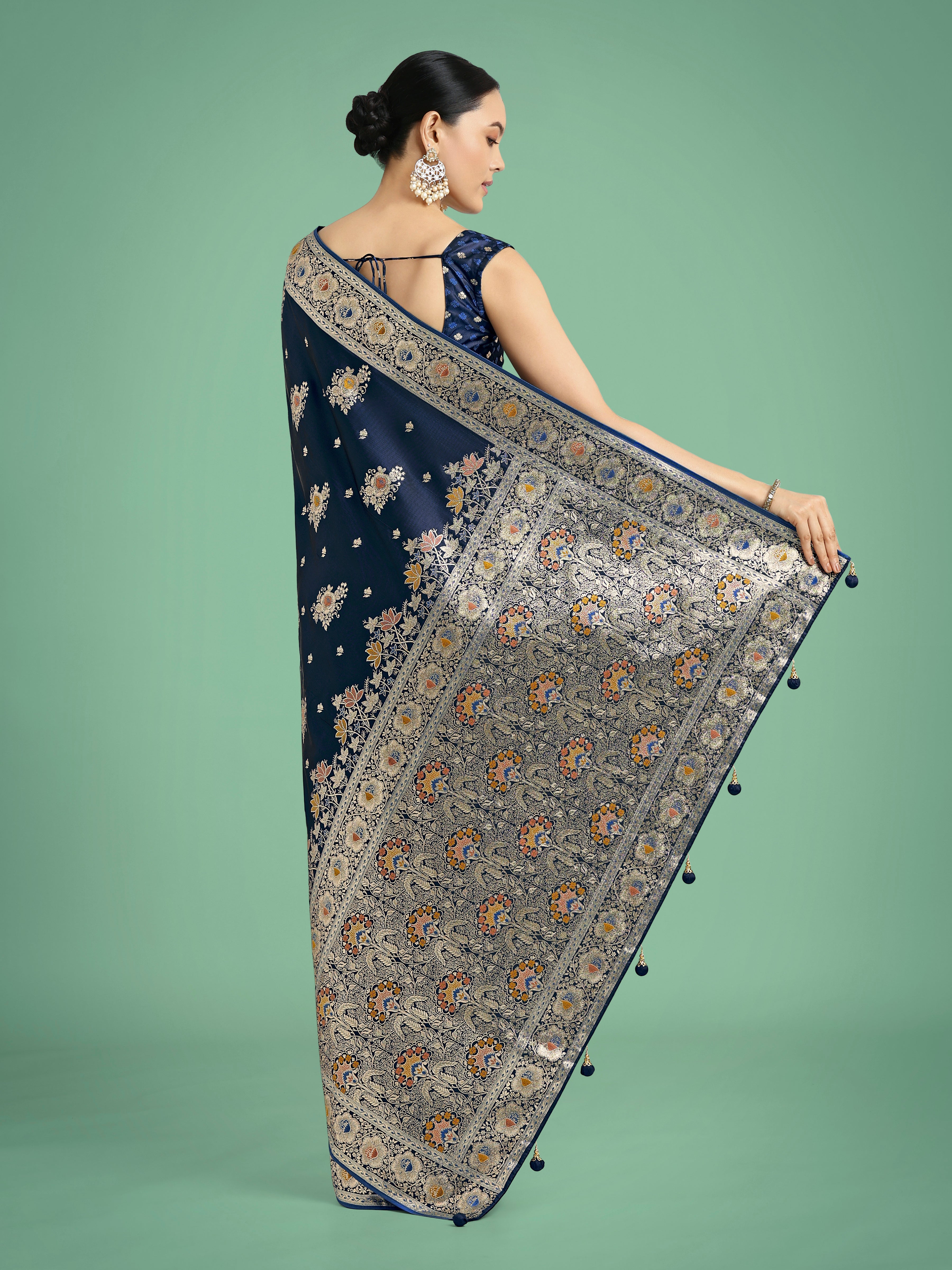 Dark blue Glamour and Tradition With This Zari Woven Banarasi Satin Silk Saree