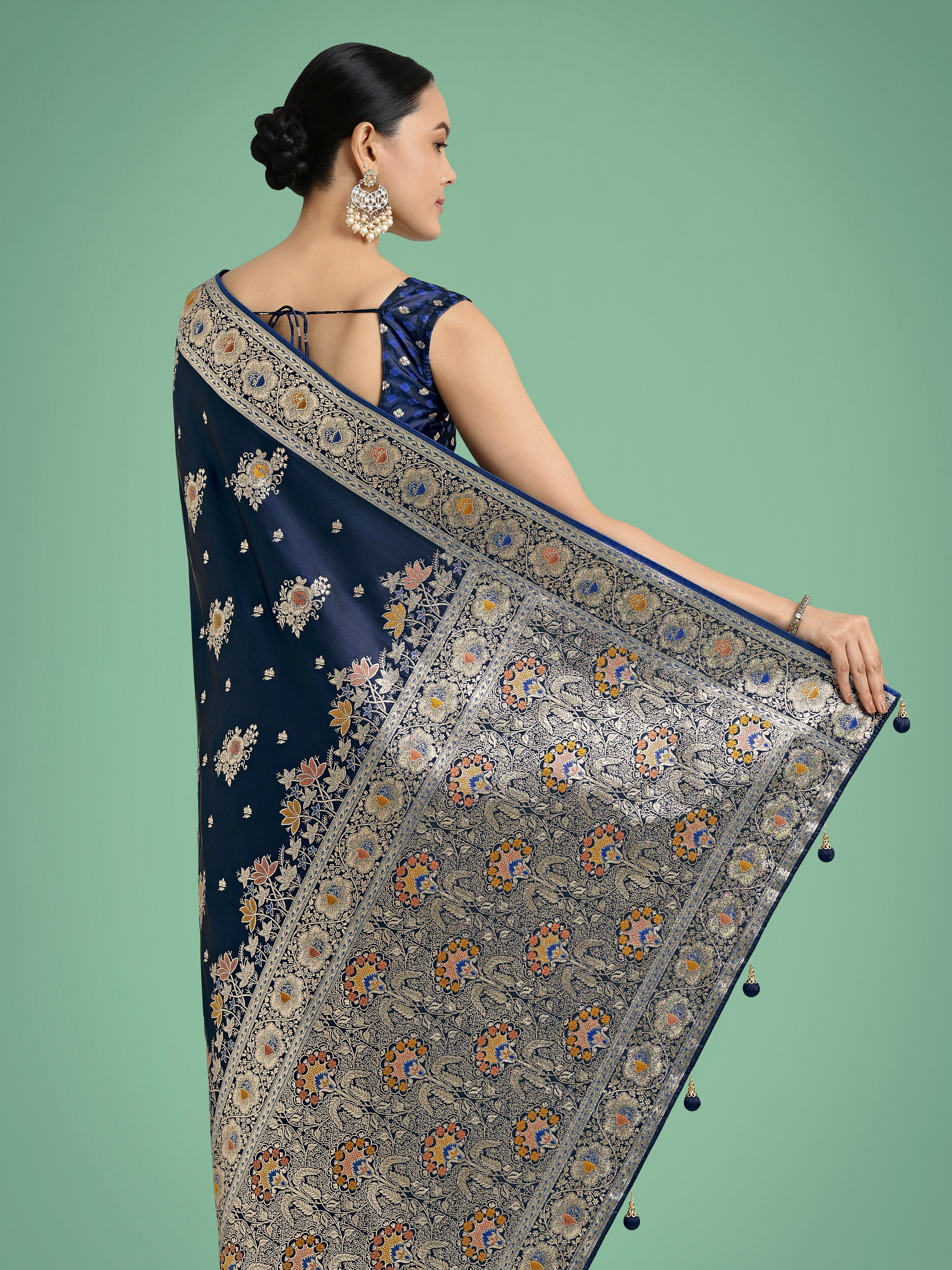 Dark blue Glamour and Tradition With This Zari Woven Banarasi Satin Silk Saree
