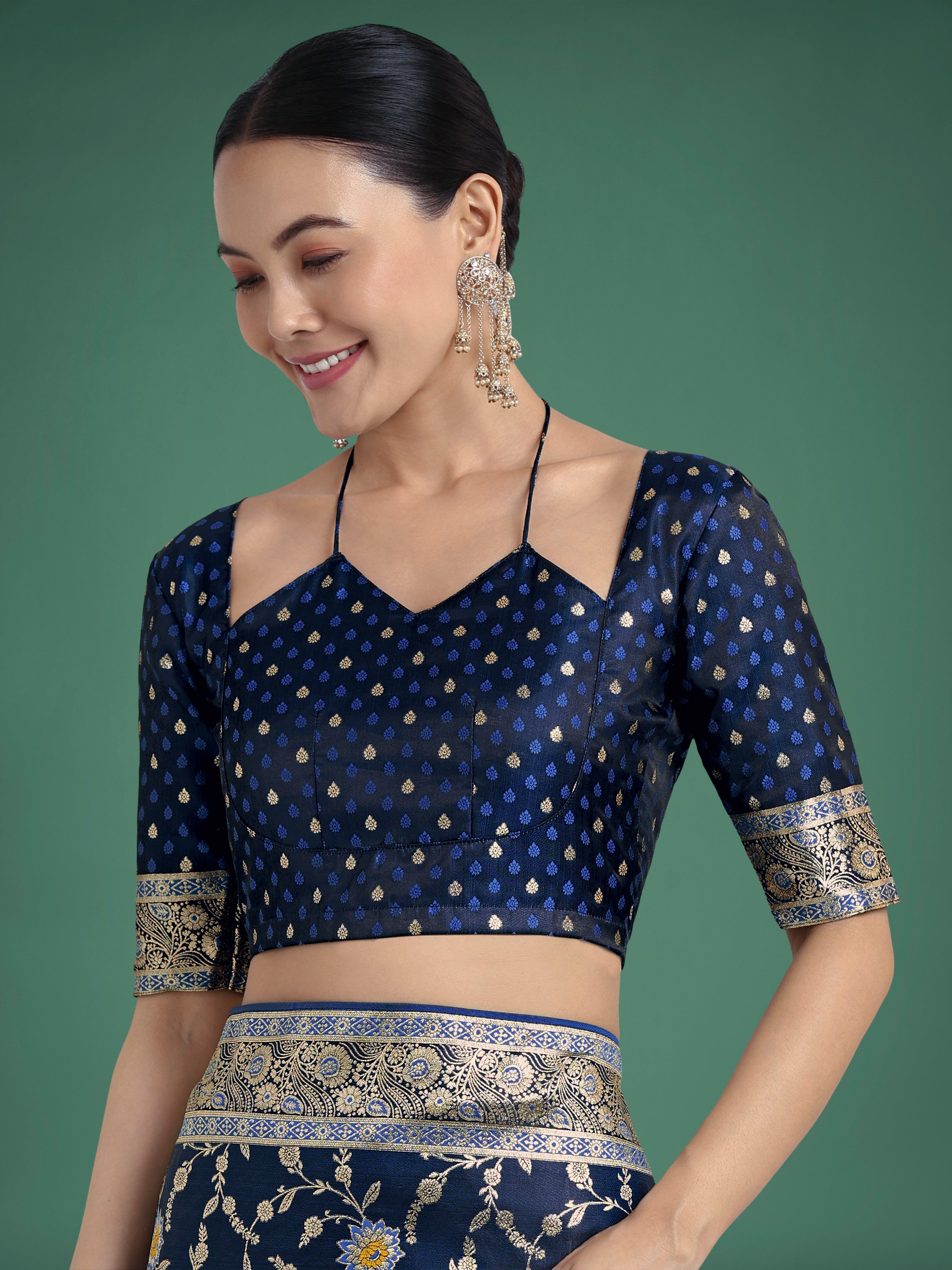 Dark Blue Zari Woven Banarasi Classic Satin Silk Saree