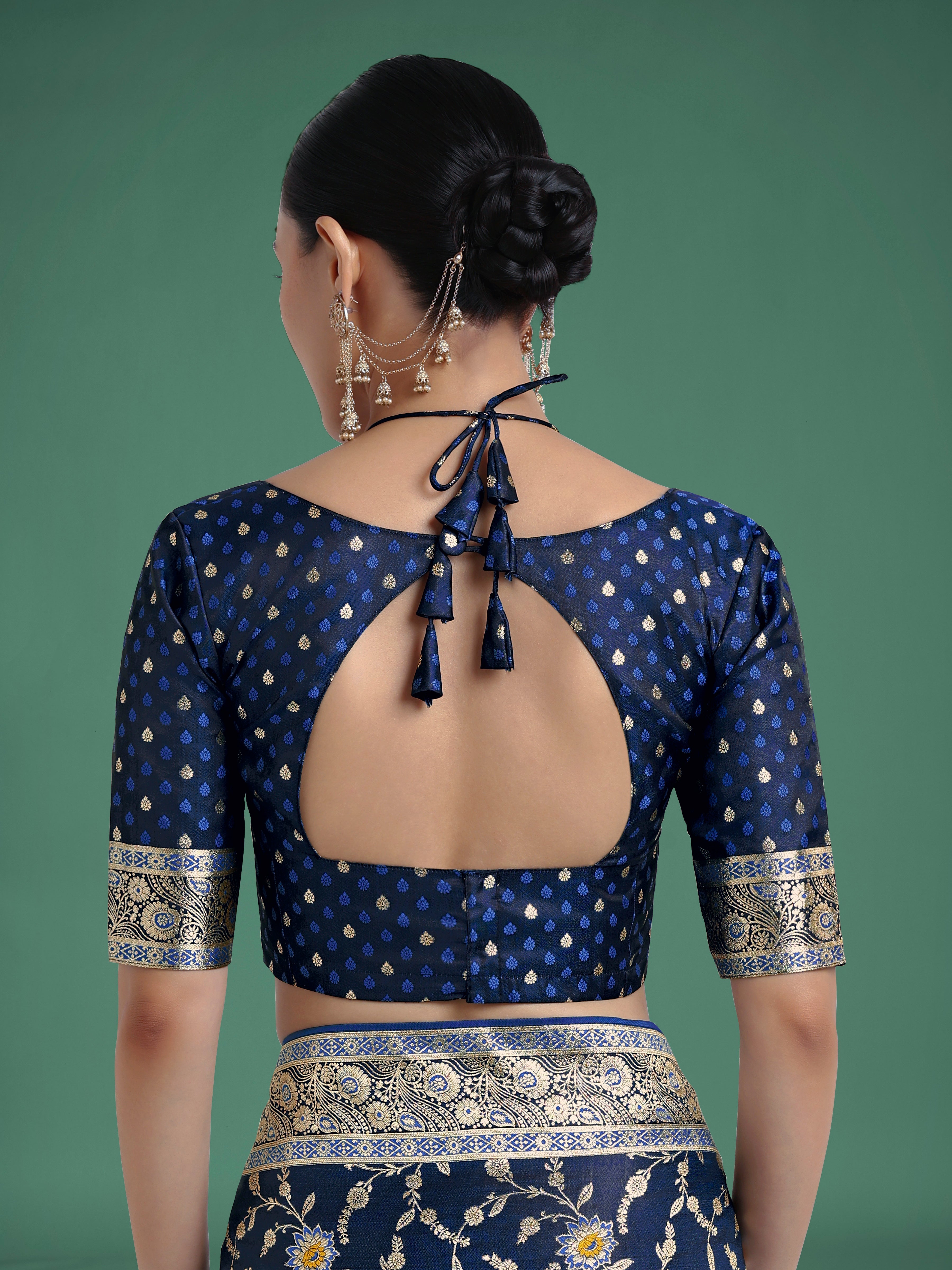 Dark Blue Zari Woven Banarasi Classic Satin Silk Saree