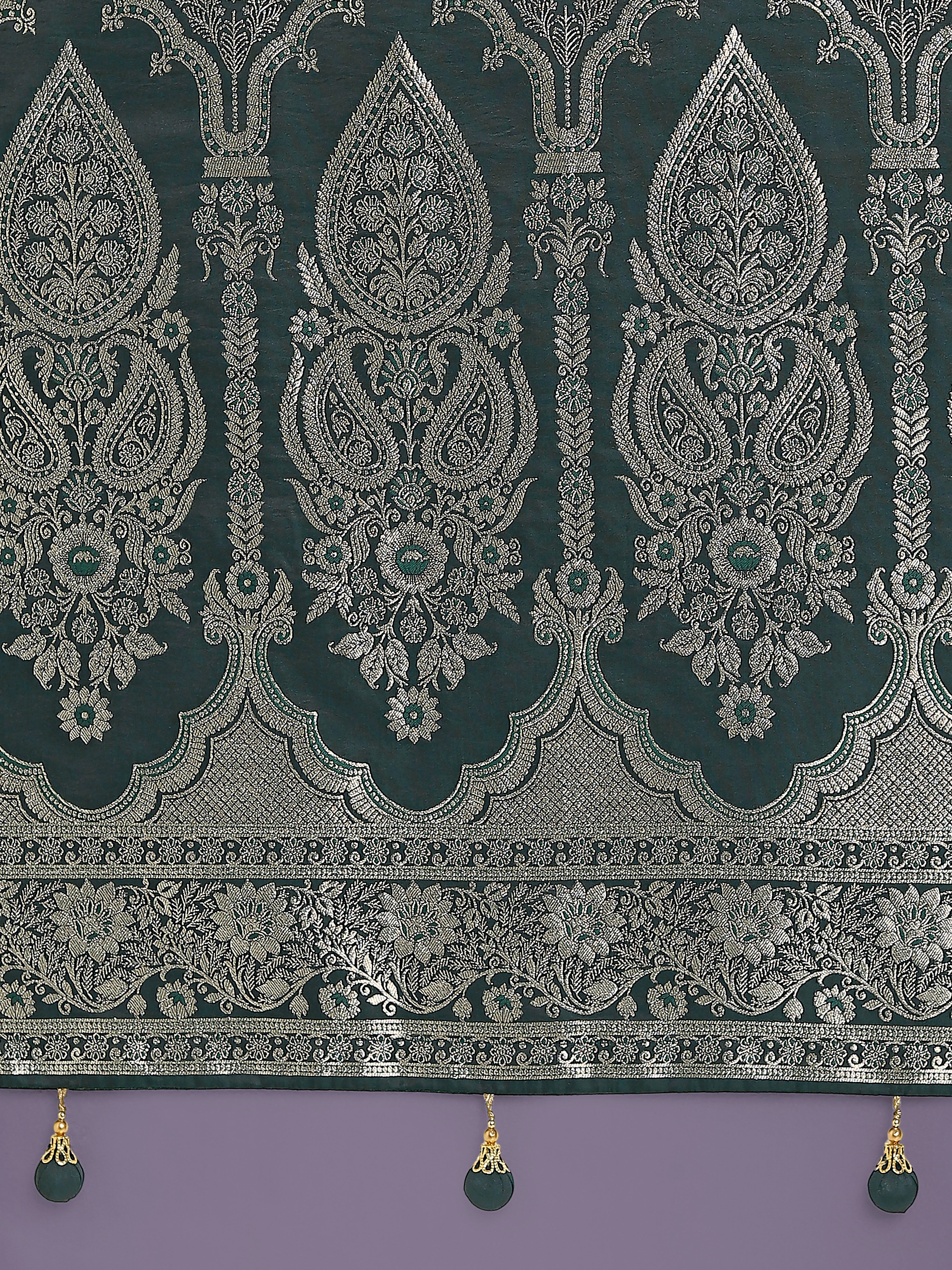 Dark Green Banarasi Satin Silk Saree with Intricate Zari Woven Work