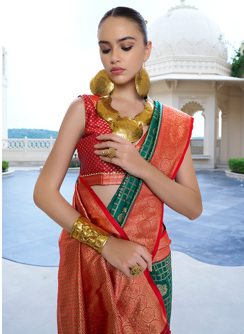Dark Green Banarasi Silk Weaving Work Saree