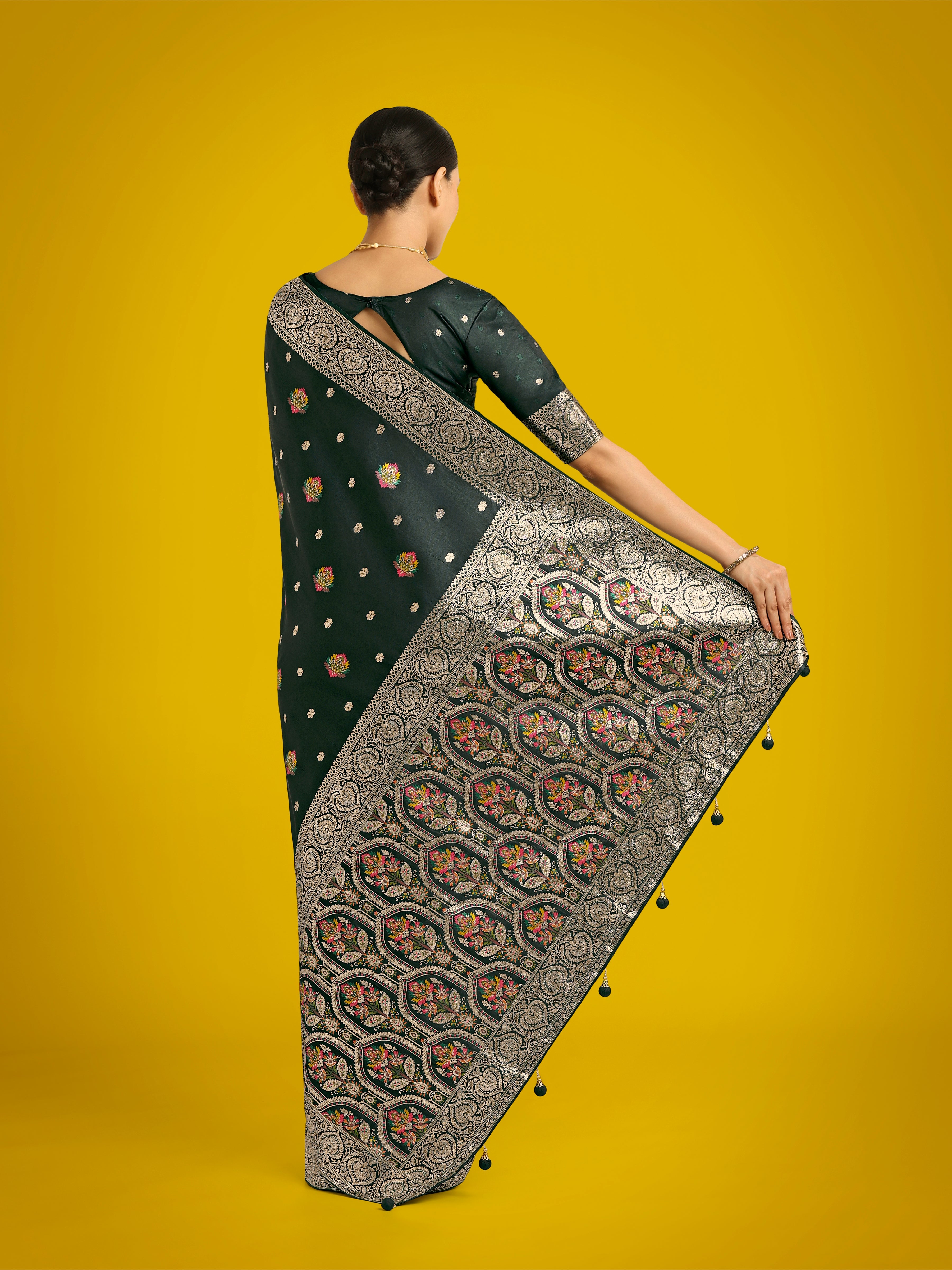 Dark Green Charming Soft Banarasi Zari Woven Designer Satin Silk Saree