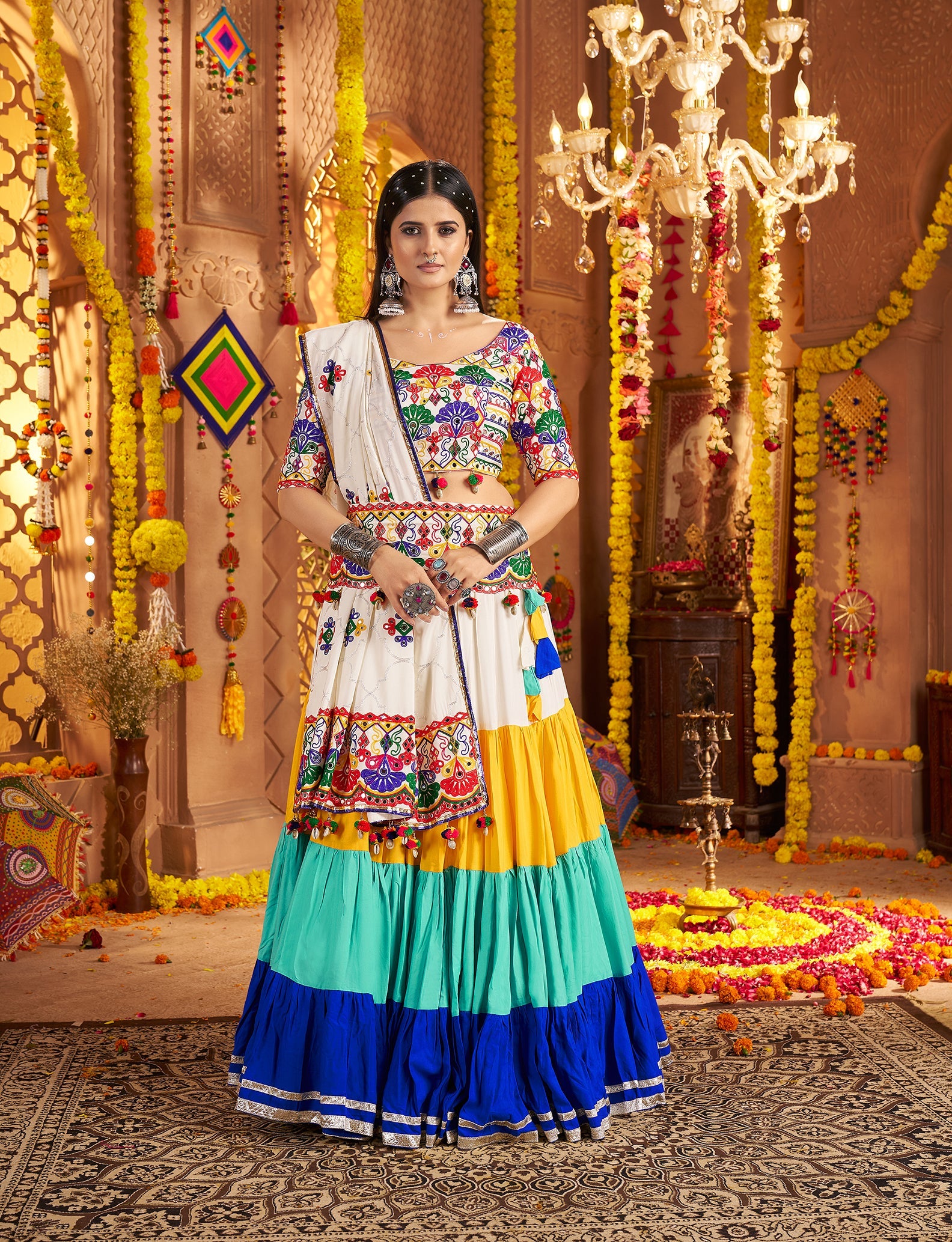 Embroidered Viscose Cotton Readymade Lehenga Choli in Multicolor