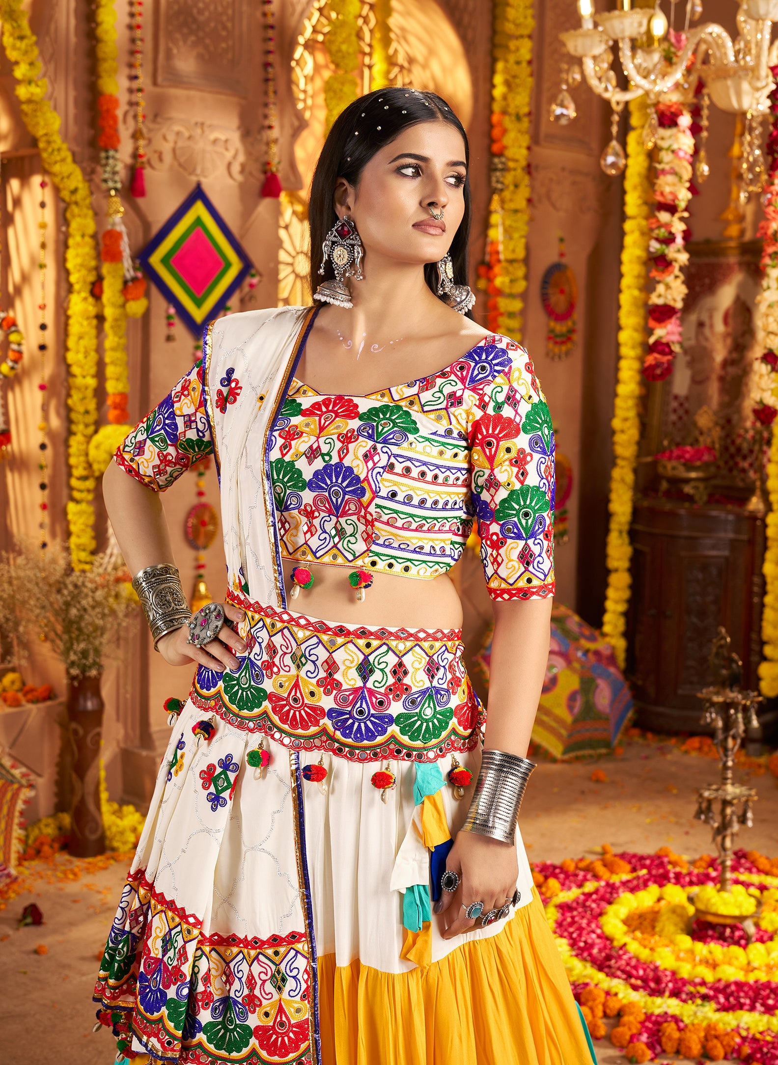Embroidered Viscose Cotton Readymade Lehenga Choli in Multicolor