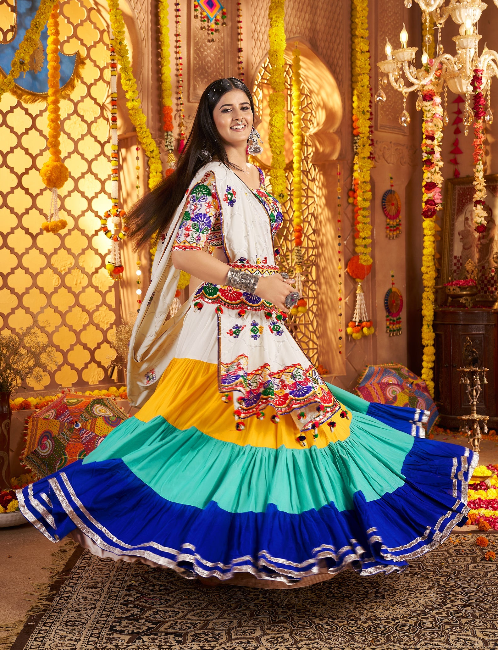 Embroidered Viscose Cotton Readymade Lehenga Choli in Multicolor