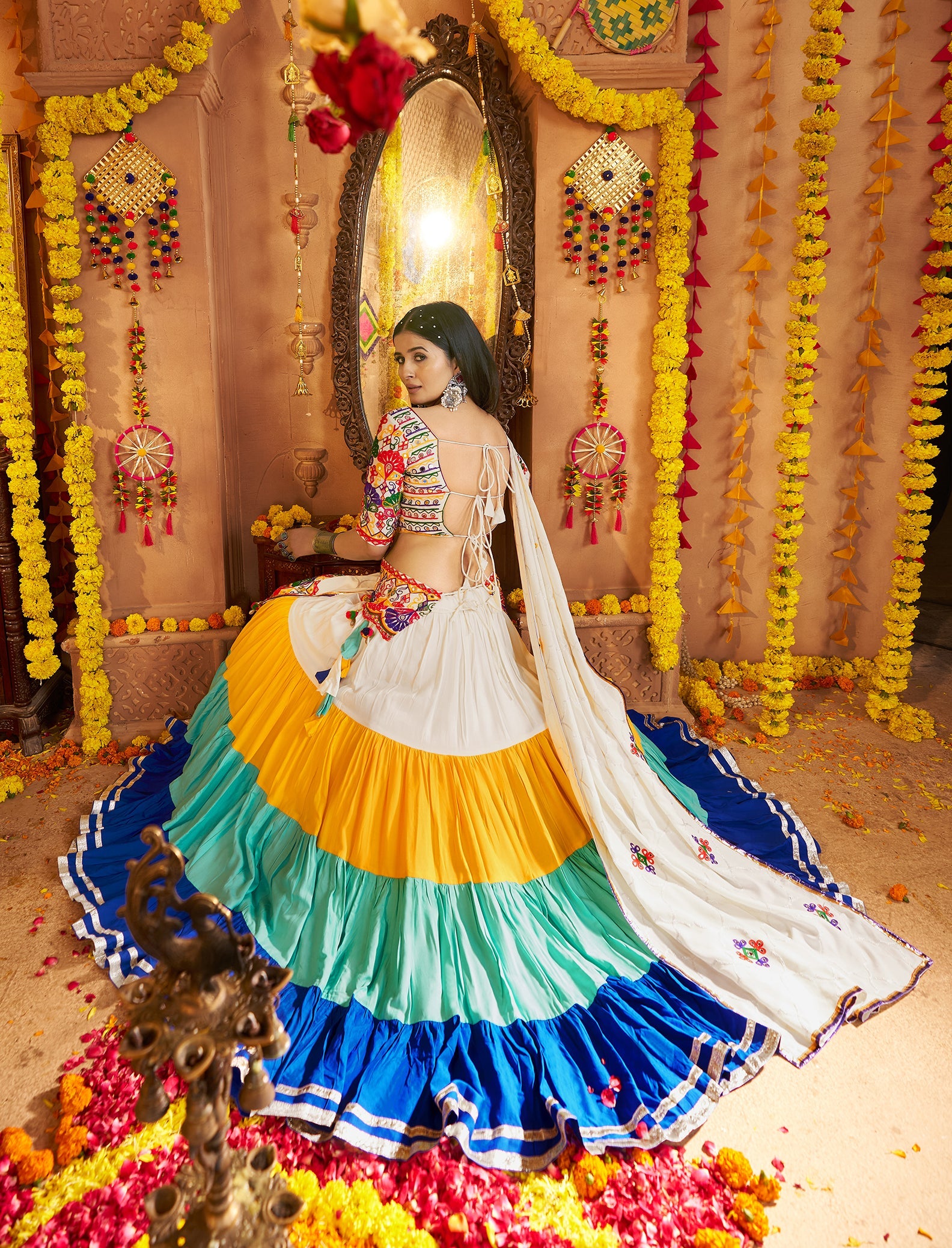 Embroidered Viscose Cotton Readymade Lehenga Choli in Multicolor