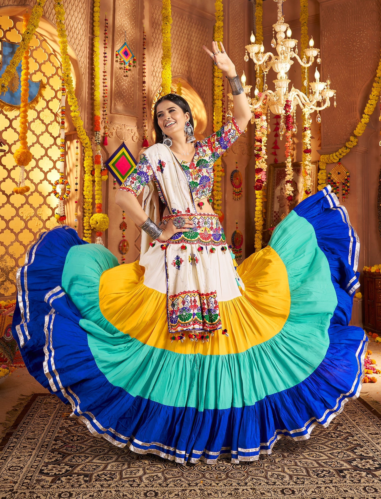 Embroidered Viscose Cotton Readymade Lehenga Choli in Multicolor