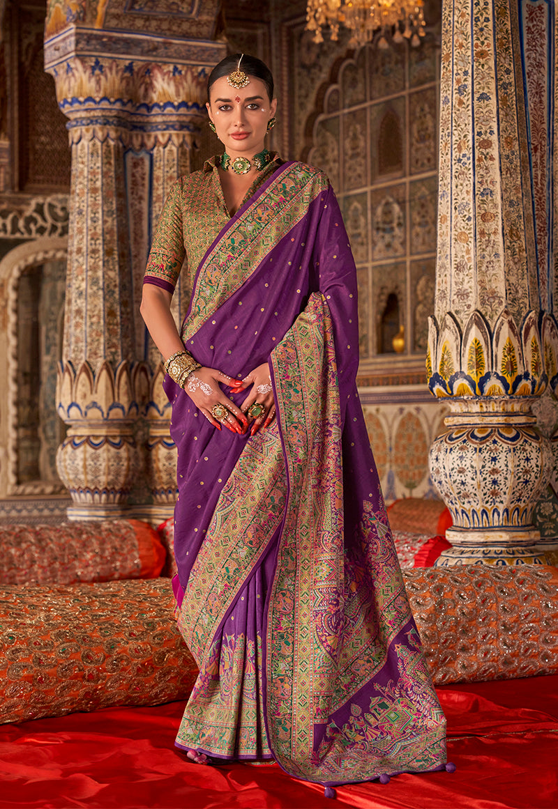 Purple Silk Printed Saree