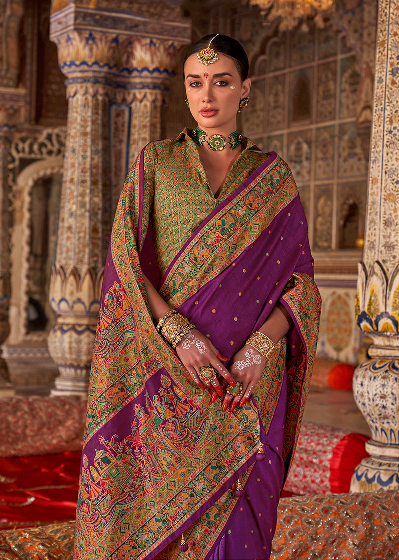 Purple Silk Printed Saree