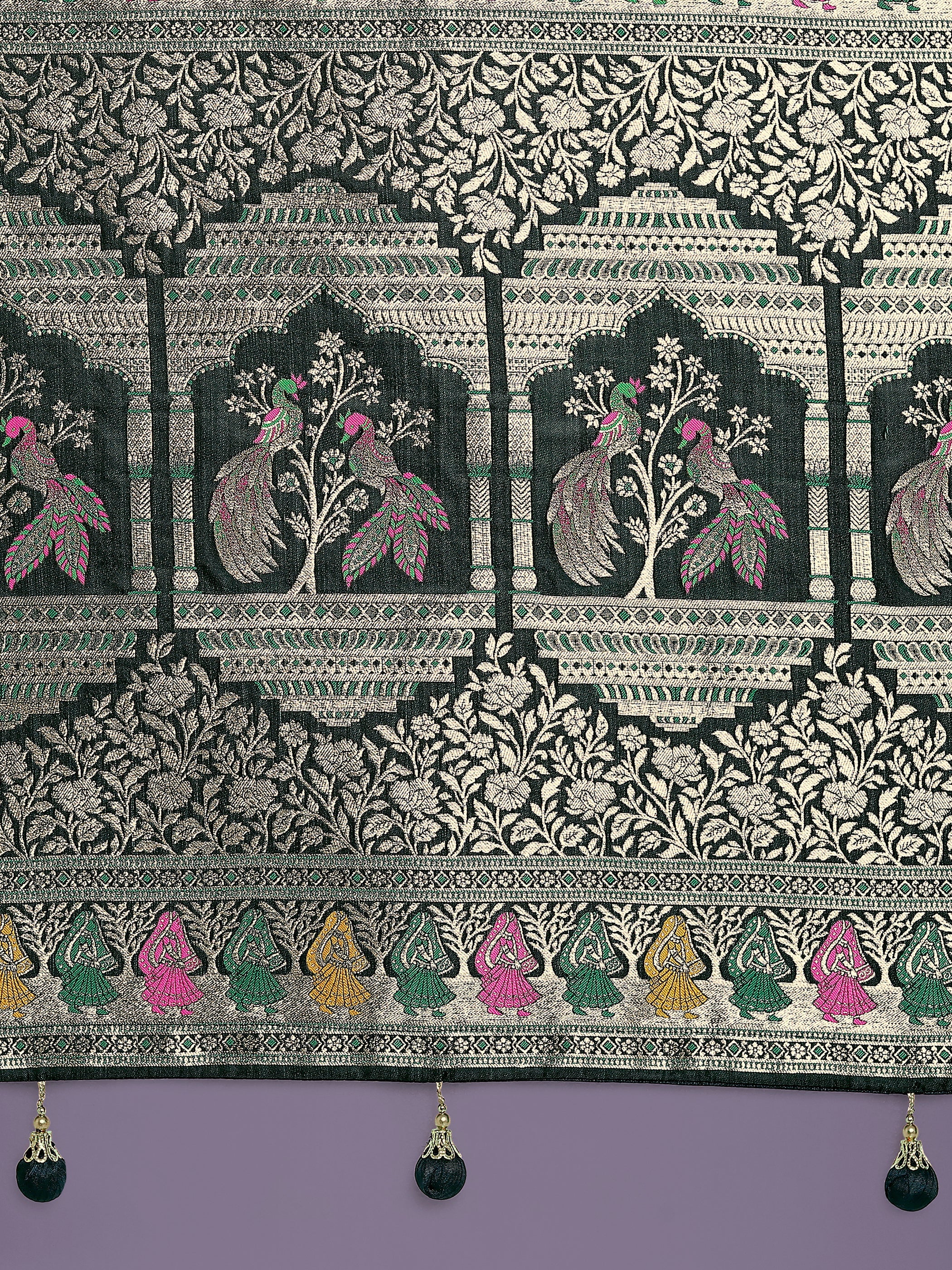 Dark Green With Gold Bordar Banarasi Zari Woven Satin Saree