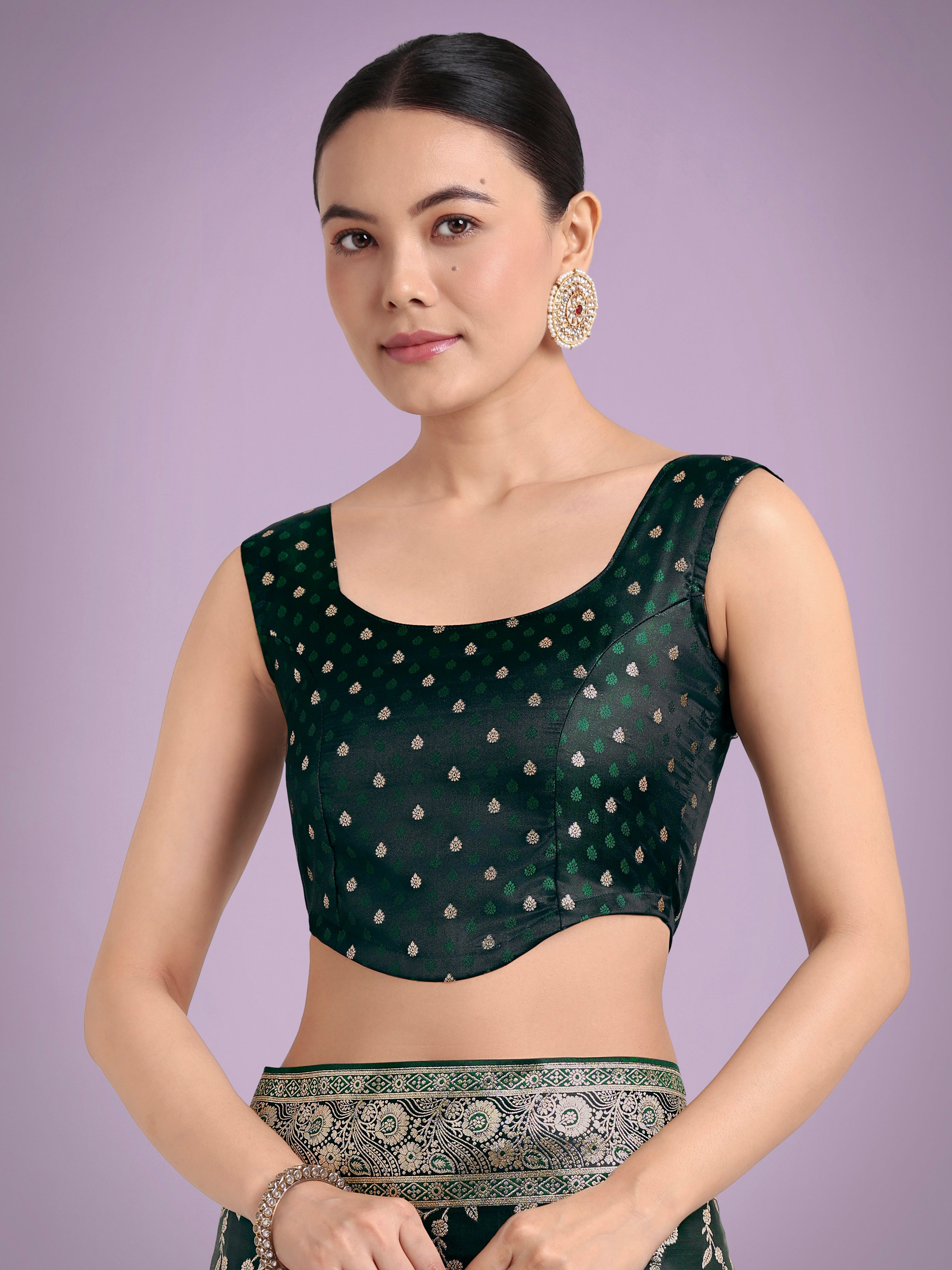 Dark Green Zari Woven Banarasi Classic Satin Silk Saree