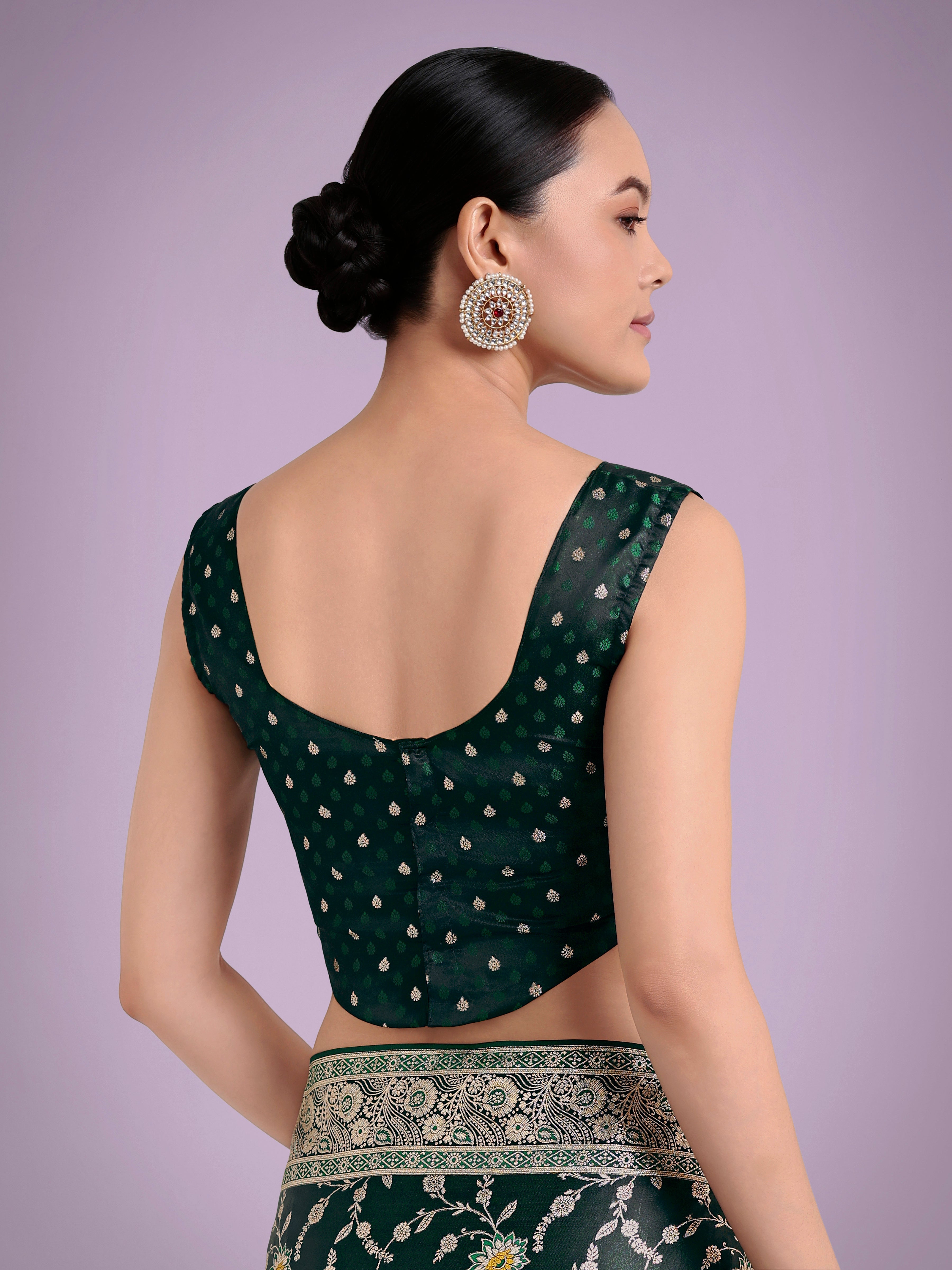 Dark Green Zari Woven Banarasi Classic Satin Silk Saree