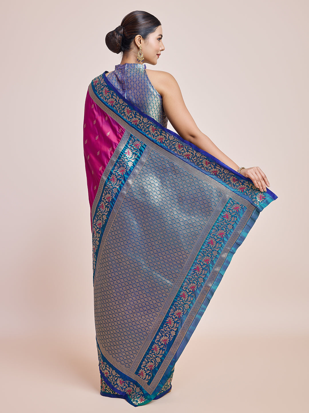 Cyan Banarasi Satin Silk Woven Classic Saree - Monjolika Fashion