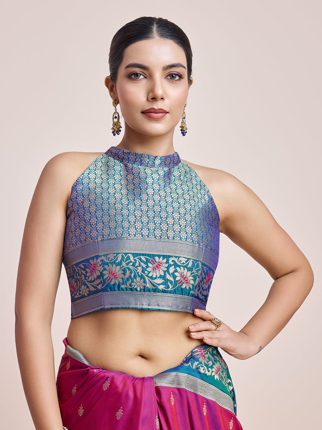 Cyan Banarasi Satin Silk Woven Classic Saree - Monjolika Fashion