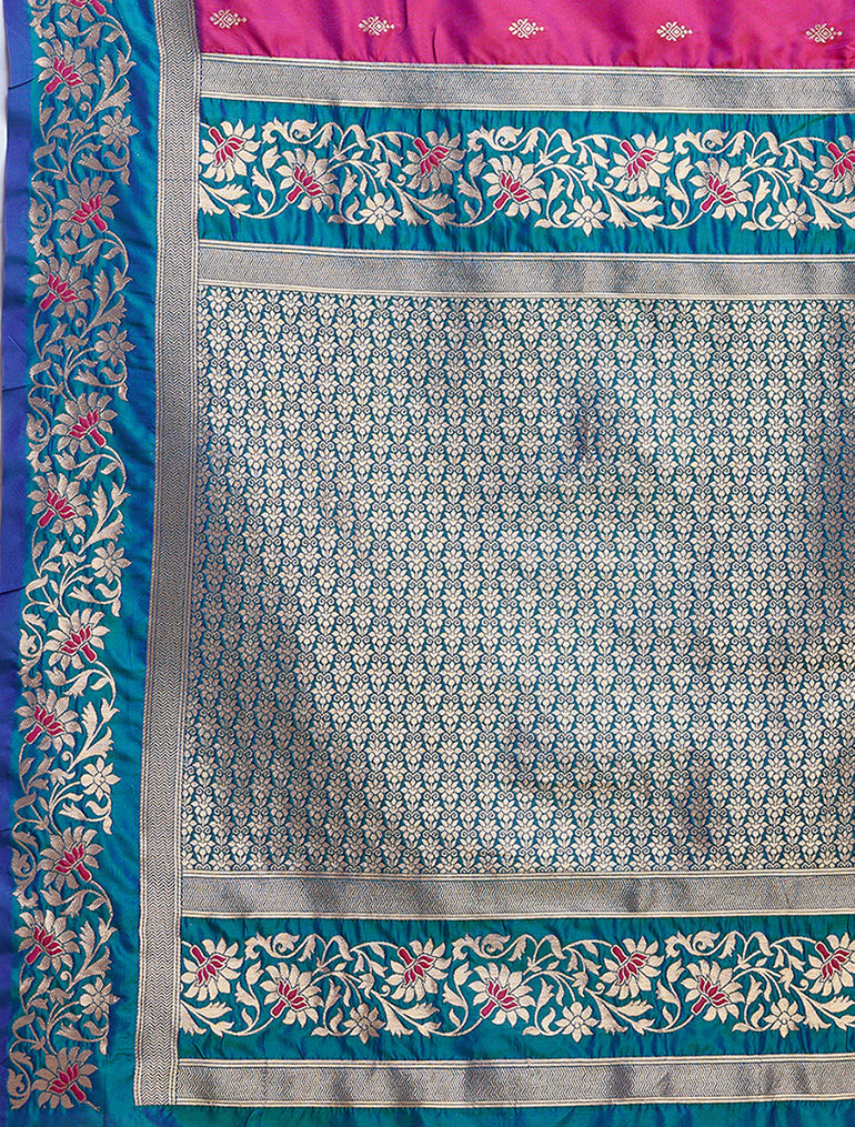 Cyan Banarasi Satin Silk Woven Classic Saree - Monjolika Fashion