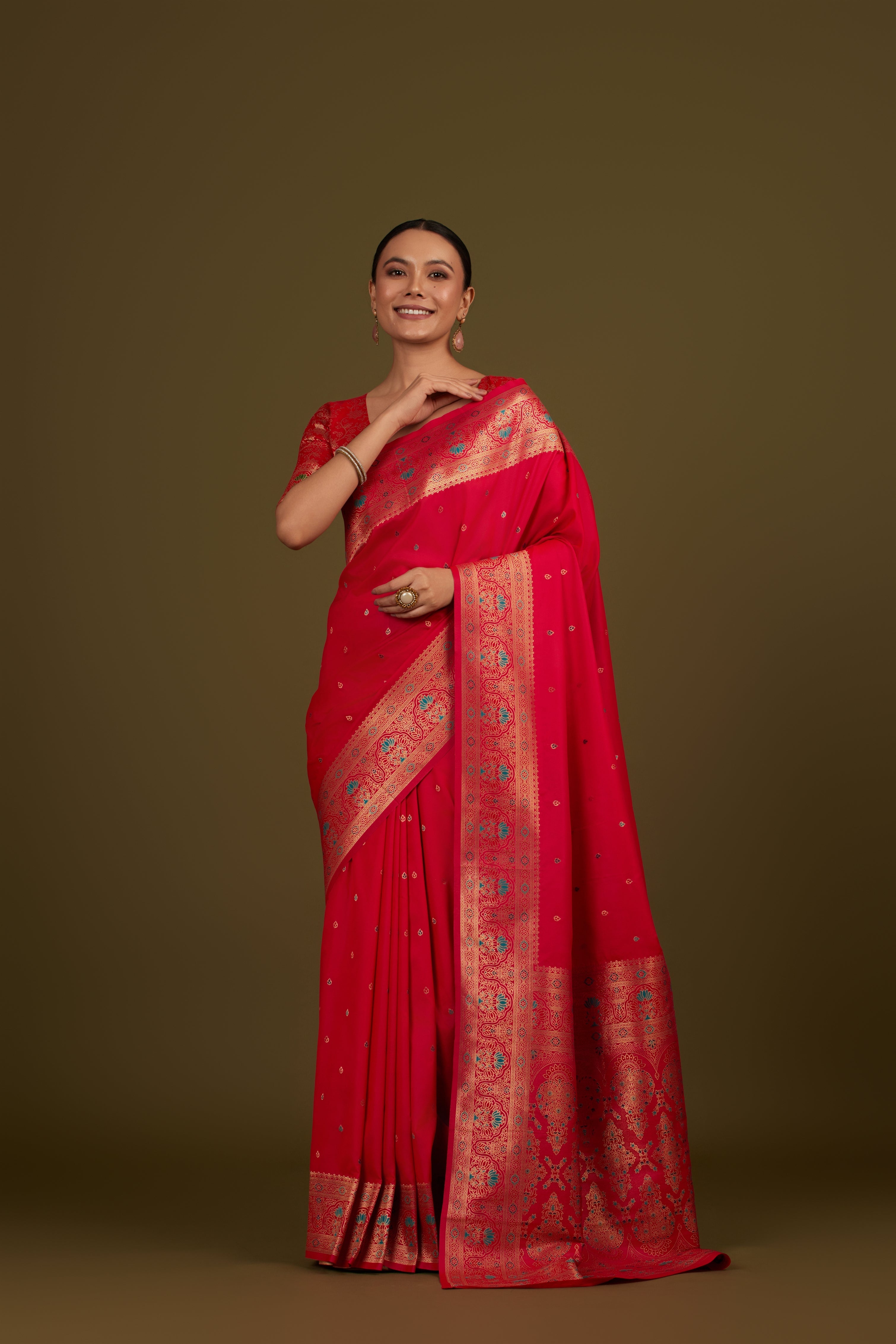 Cyan Banarasi Silk Blend Brocade Motifs Zari Woven Saree