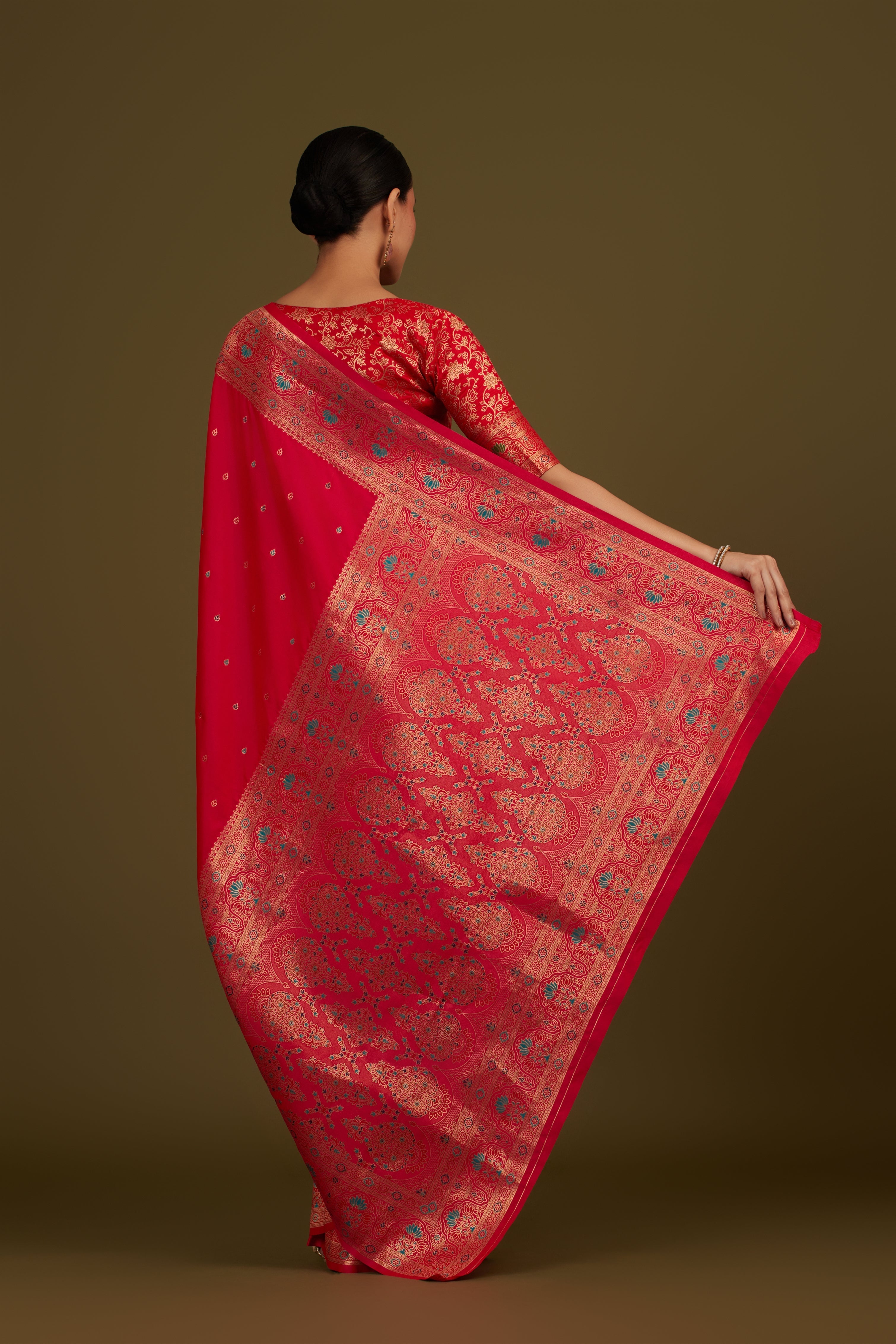 Cyan Banarasi Silk Blend Brocade Motifs Zari Woven Saree