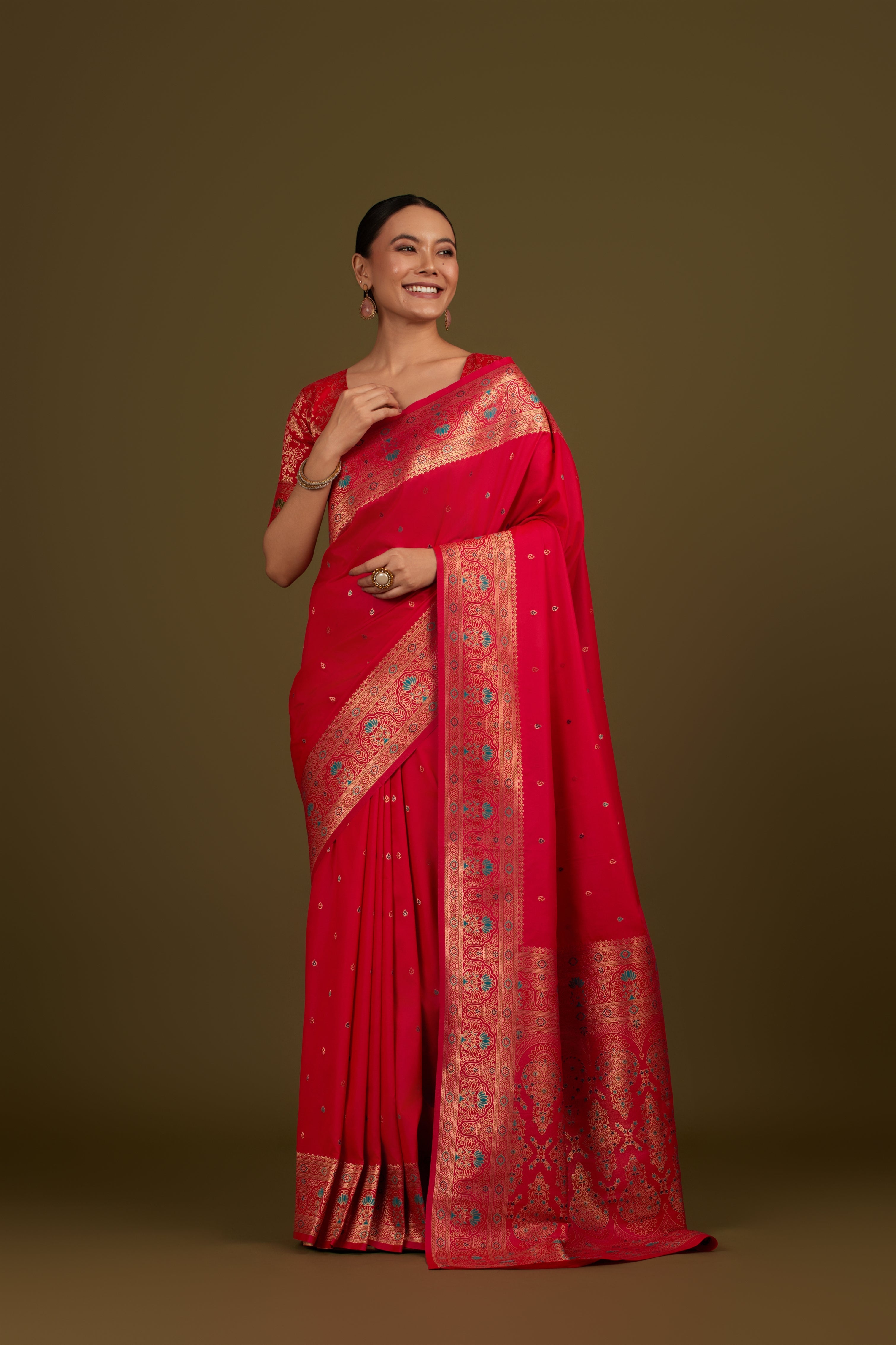 Cyan Banarasi Silk Blend Brocade Motifs Zari Woven Saree