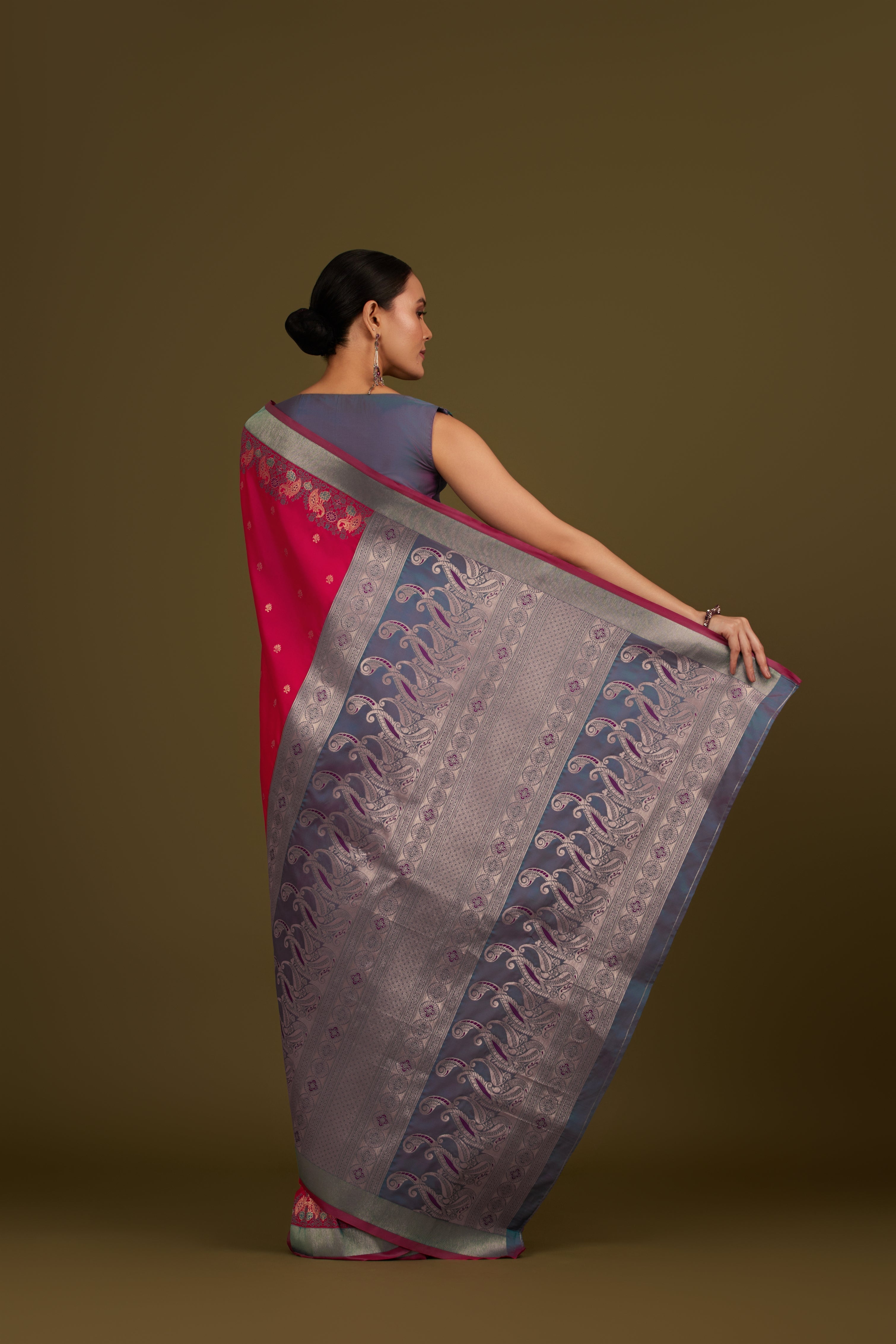 Dark Purple Banarasi Silk Blend Paisley Zari Pallu Saree