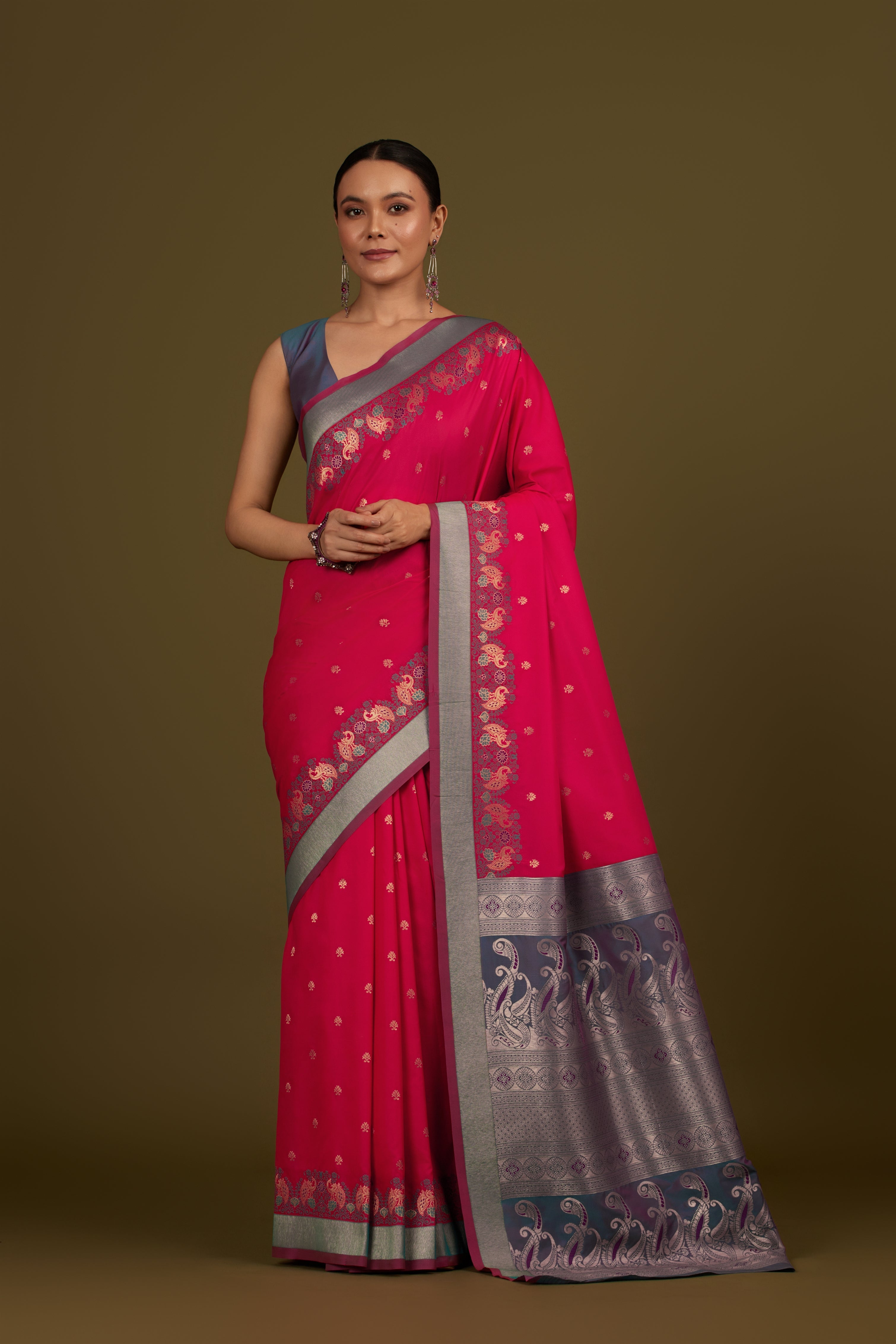 Dark Purple Banarasi Silk Blend Paisley Zari Pallu Saree